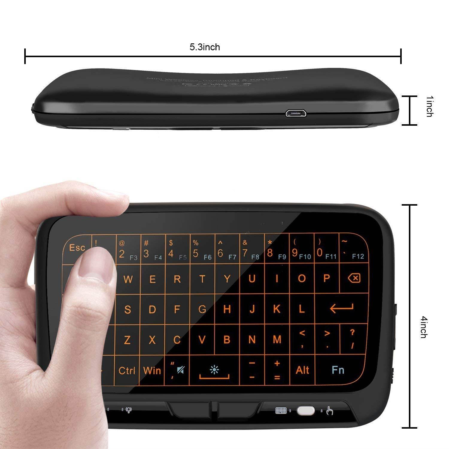 Ilebygo 2.4Ghz Mini Wireless Keyboard,Backllit Full Screen Mouse Touchpad Combo,Rechargeable Remote Control for PC,Android Tv Box,HTPC.IPTV,PS3,Pad,
