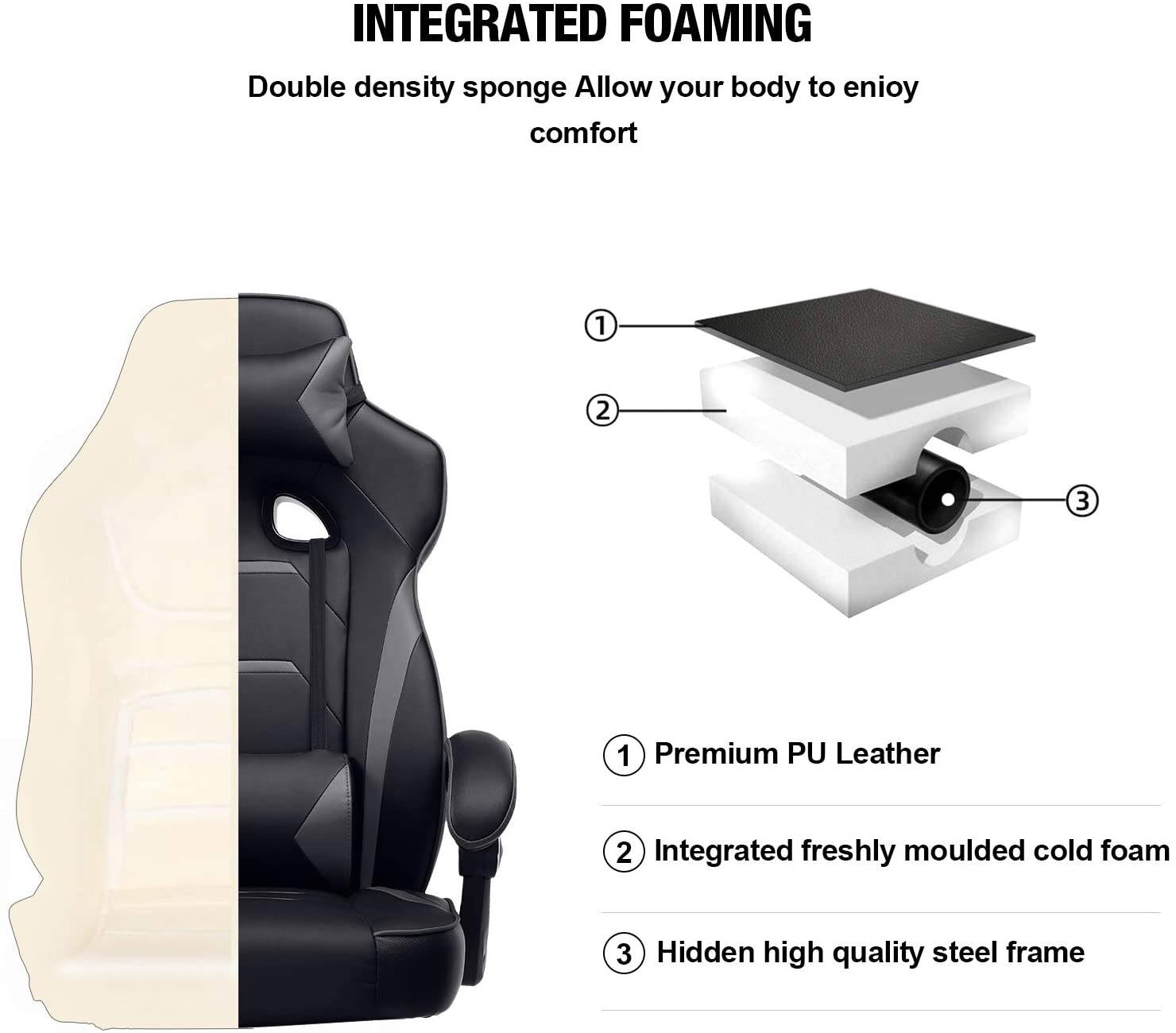 Gaming Chair with Footrest Office Desk Chair Ergonomic Gaming Chair Pu Leather High Back Adjustable Swivel Lumbar Support Racing Style Esports Gamer Chairs Gray