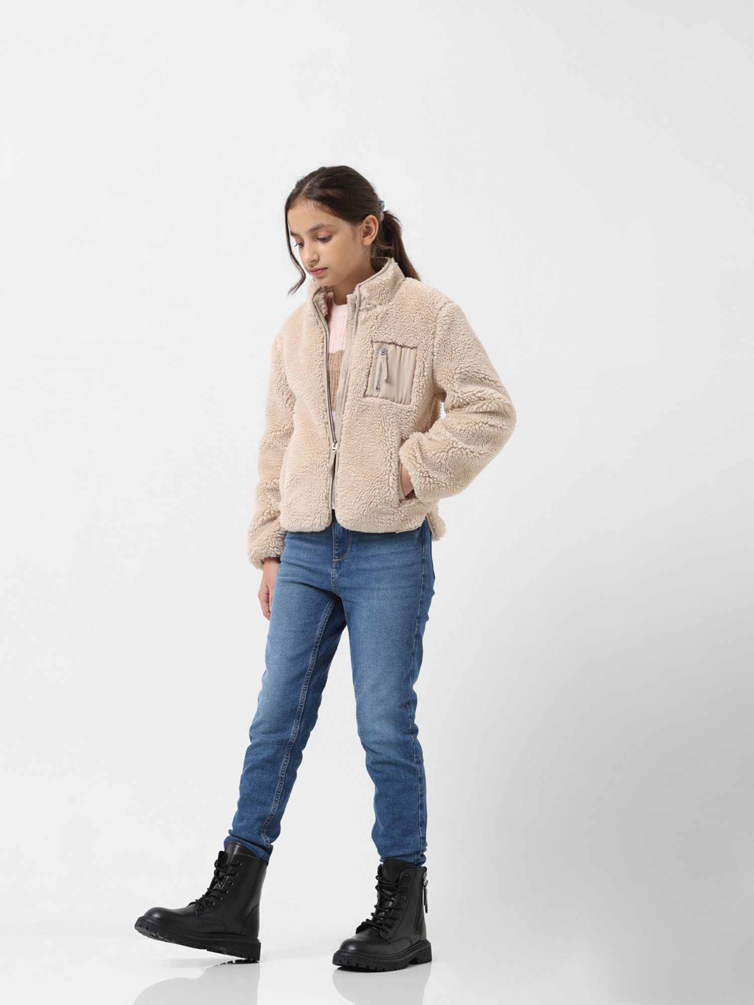 Elle Kids Black Self Pattern Jacket