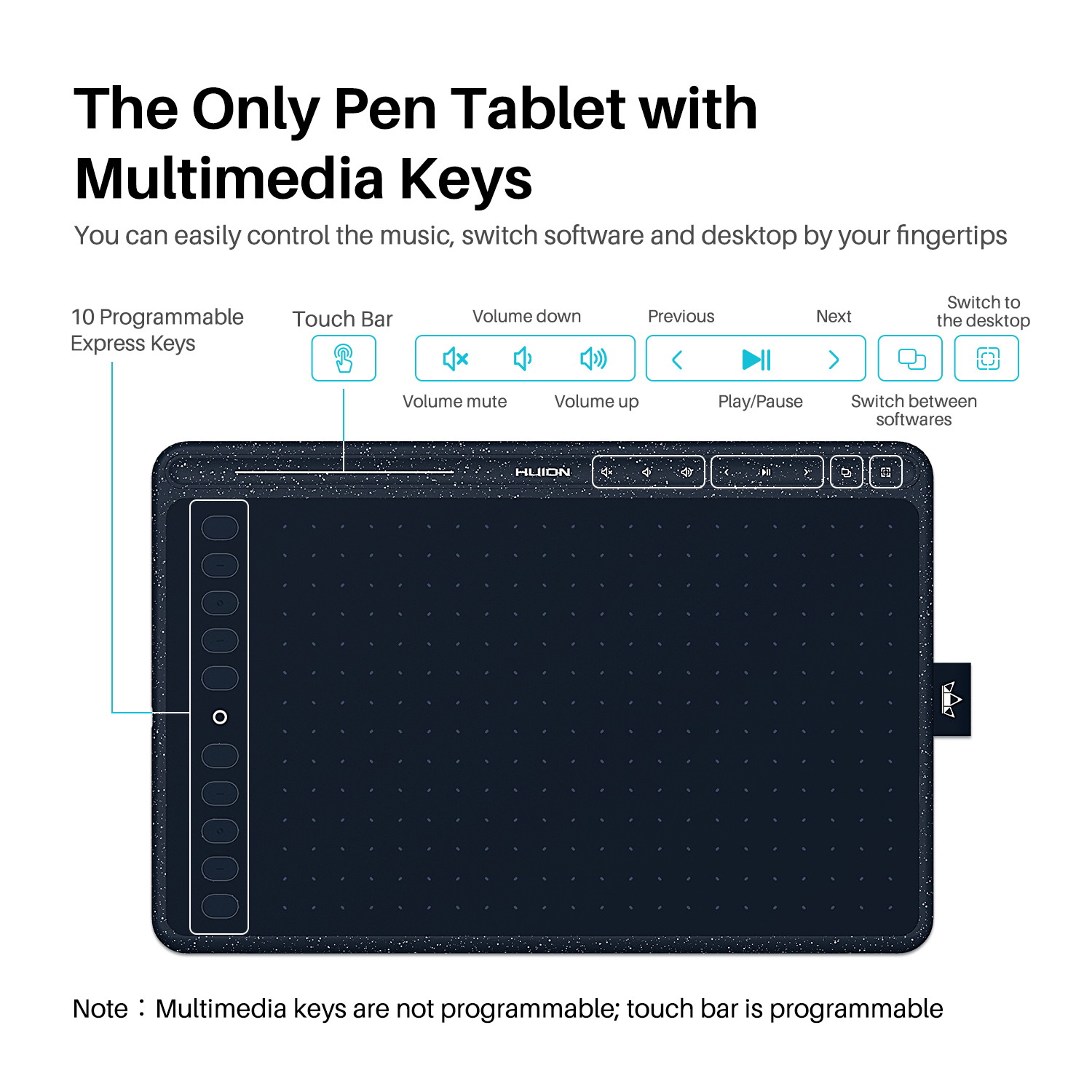 Huion HS611 Graphics Drawing Tablet 10X6 inch with 8192 Levels Battery-Free Pen, 8 Multimedia Keys and 10 Press Keys, Support Android, Ideal Use for Distance Education and Wed Conference,Starry Blue