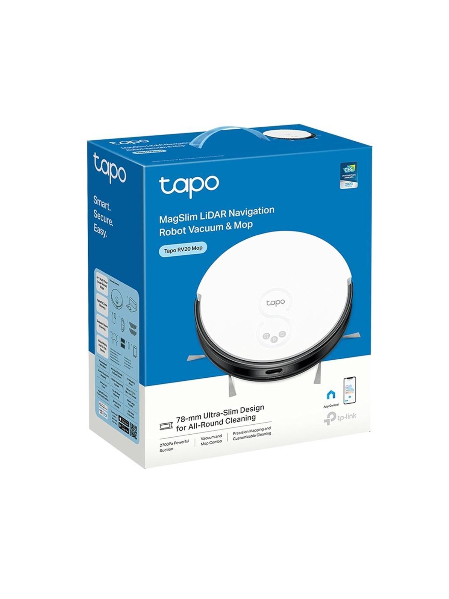 TP-LINK Tapo RV20 Mop MagSlim LiDAR Navigation Robot Vacuum & Mop Combo (White)