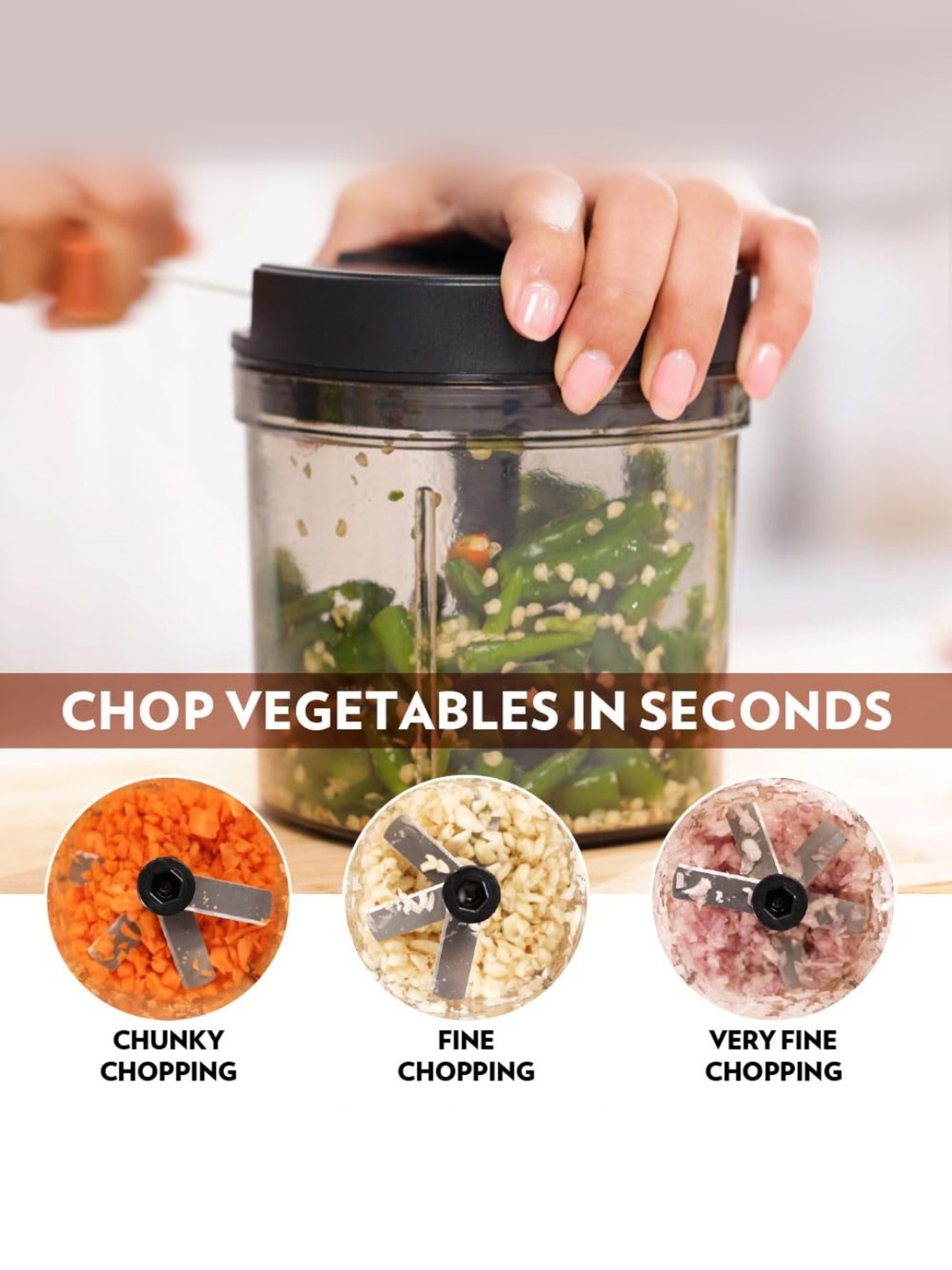 Borosil EazyPull Chopper 900 ml with 6 Blades & Durable String (Black)