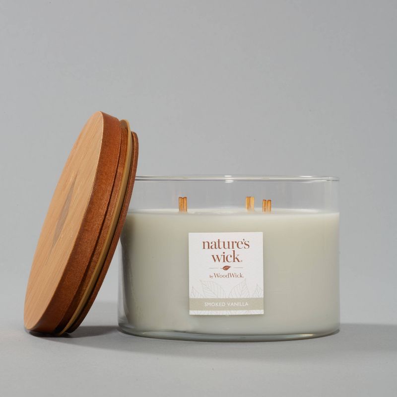 18oz Lidded Glass Jar Crackling Wooden 3-Wick Smoked Vanilla Candle - Nature's Wick