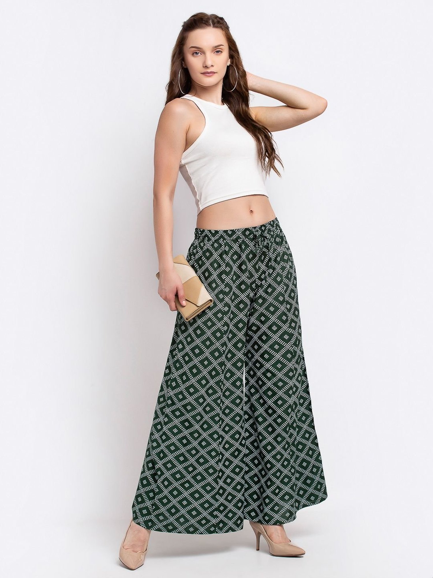 Gracit Green & Pink Printed Palazzos - Pack Of 2