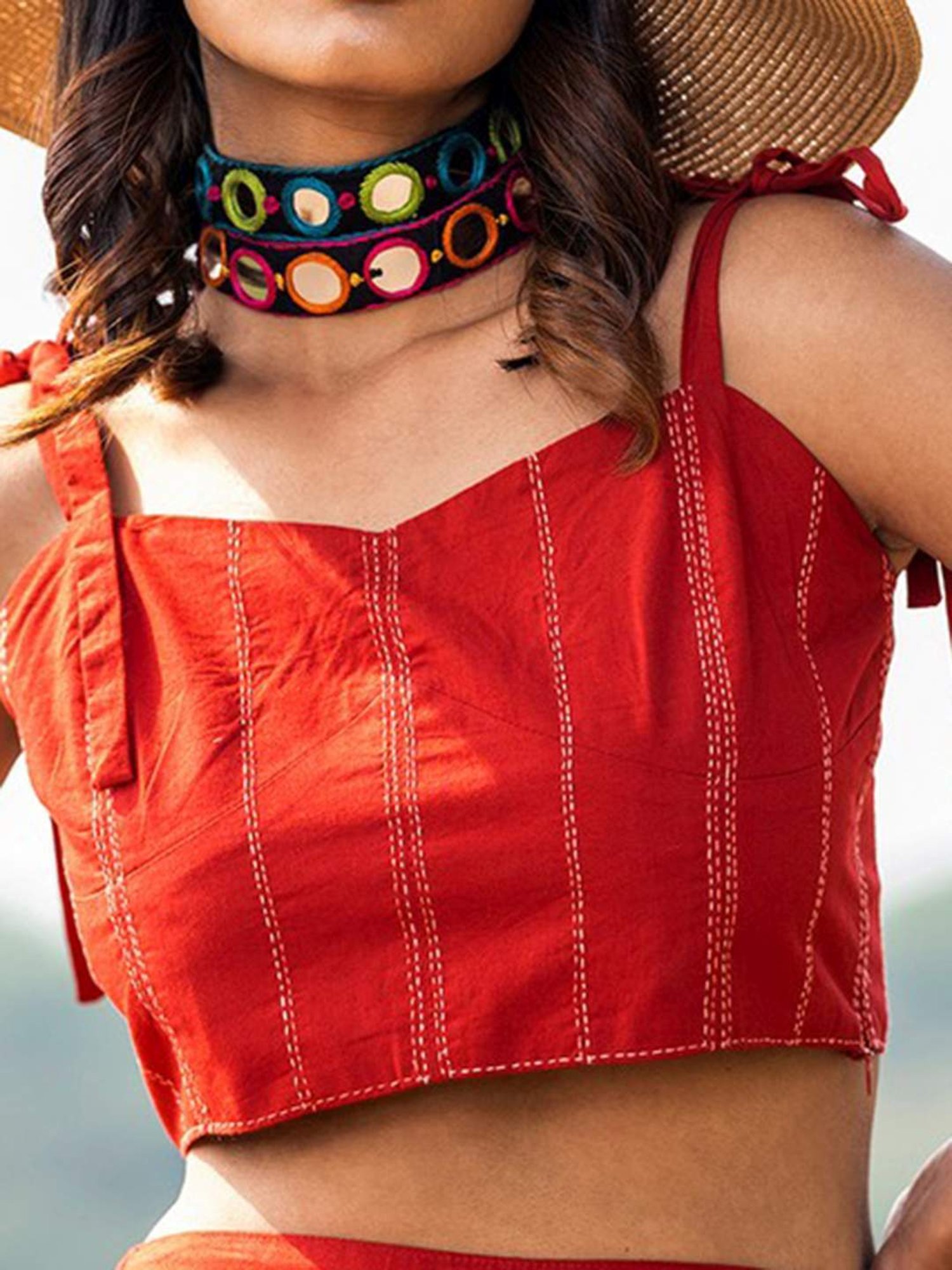 Okhai Red Pure Cotton Crop Top With Pants