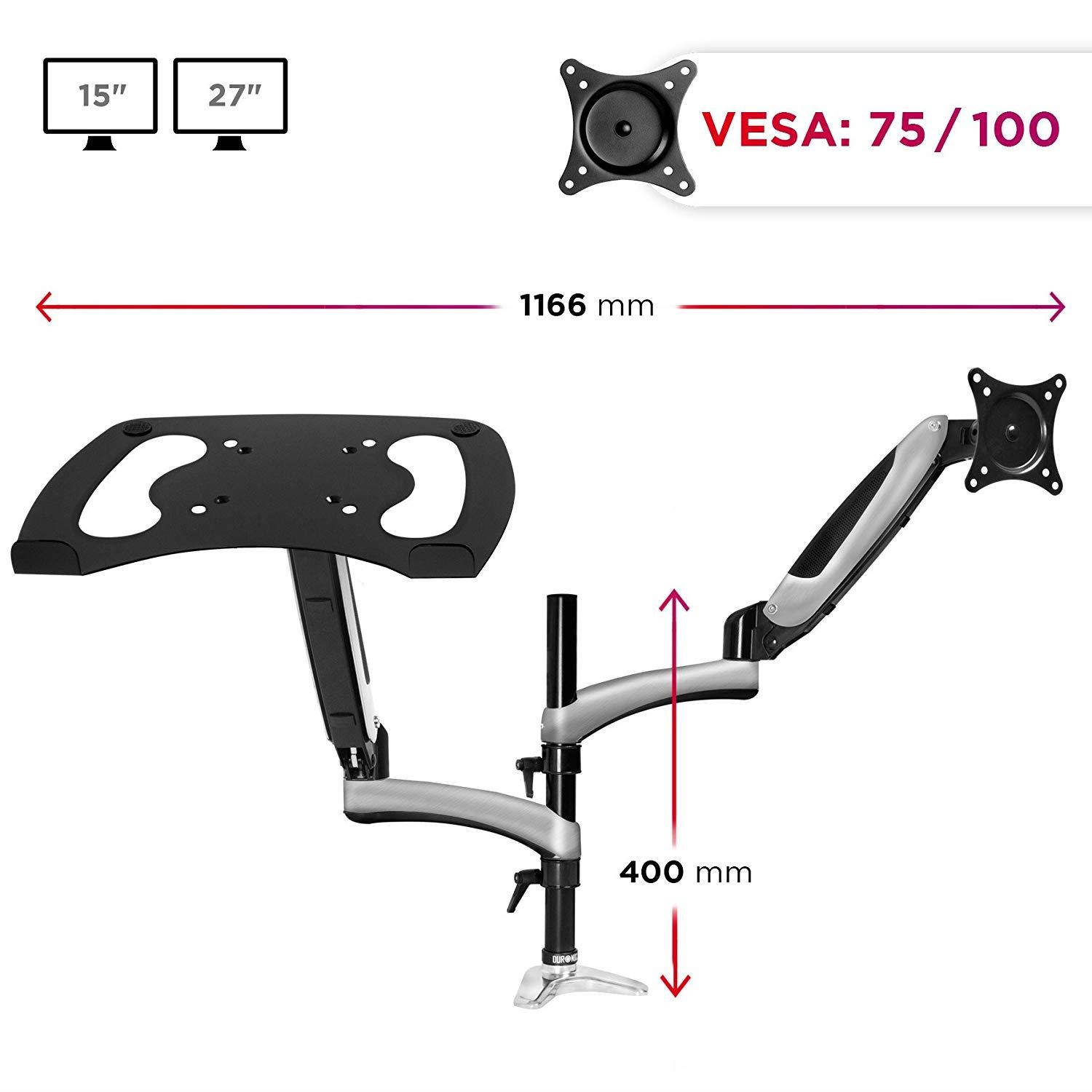 Duronic Desk Mount DM65L1X1 | Single Monitor Stand for 15&rdquo;-27&rdquo; LCD/LED PC/TV Screen and Laptop | Dual Arms | Adjustable Support | VESA 75/100 Bracket (Tilt: -90&deg;/+85&deg; | Swivel: 180&deg; | Rotate: 360&deg;)