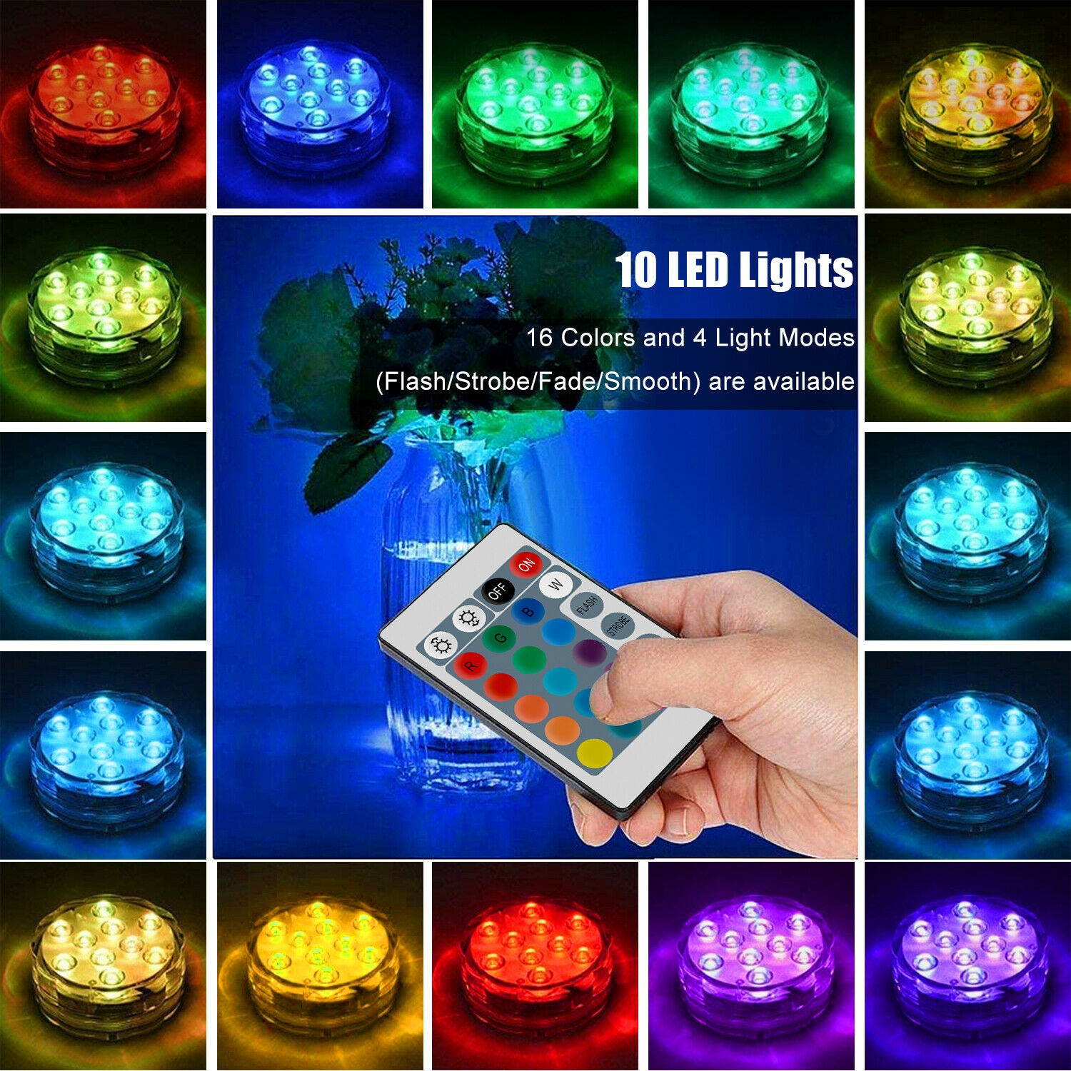4-Pack Submersible LED Bulb Underwater Light Fountain Swimming Pool Lamp Remote