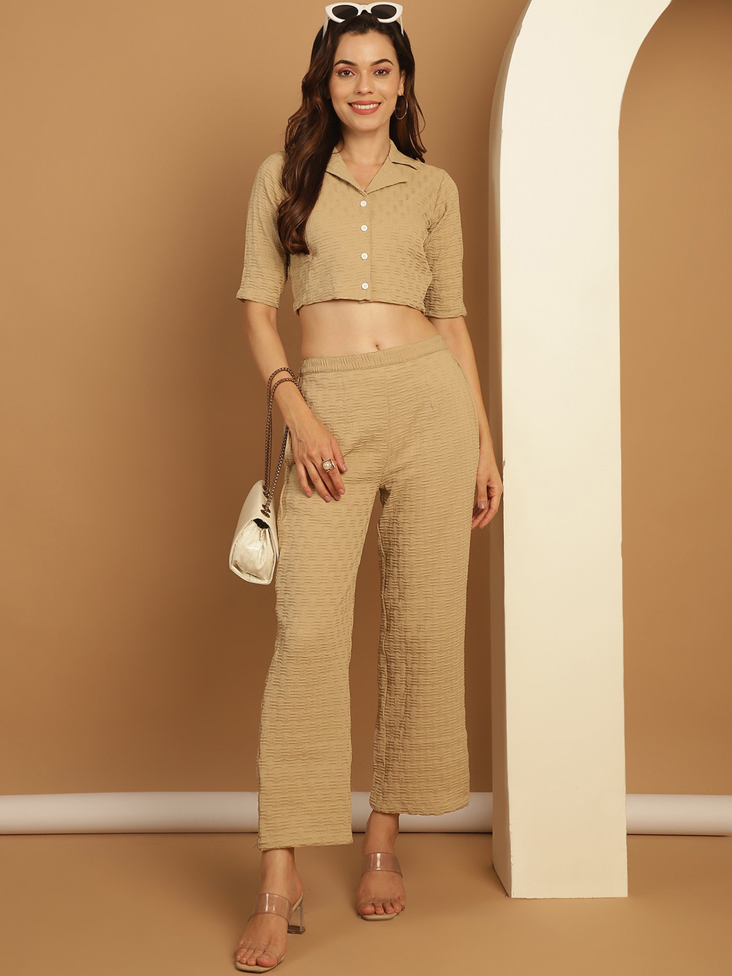 Indian Needle Beige Crop Top & Pant Set