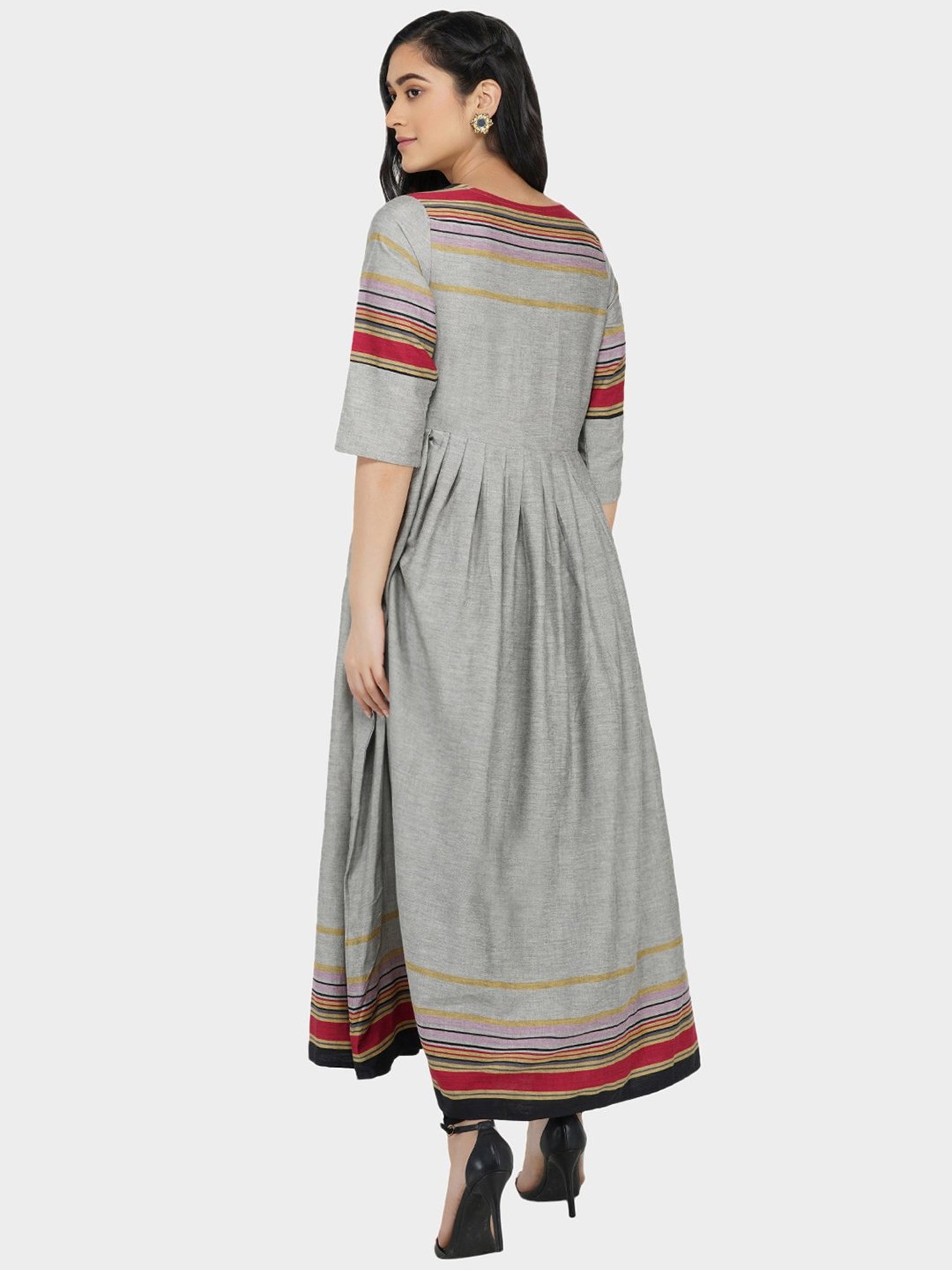 Paislei Grey Striped Kurta
