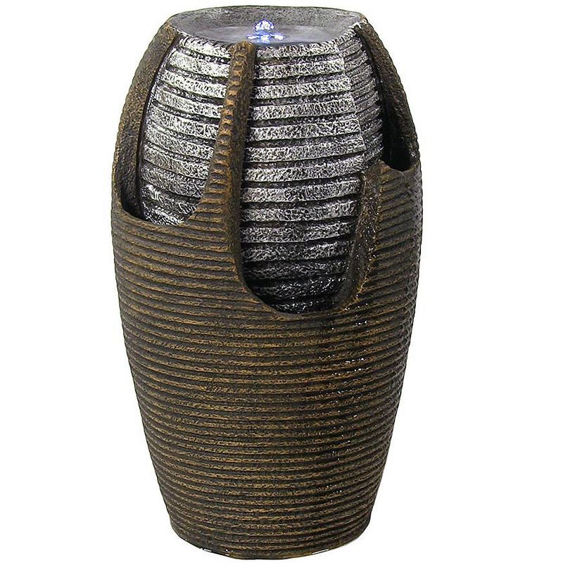 Sunnydaze Outdoor Polyresin Solar Powered Bubbling Pot with Silver Accents Water Fountain with LED Light - 22"