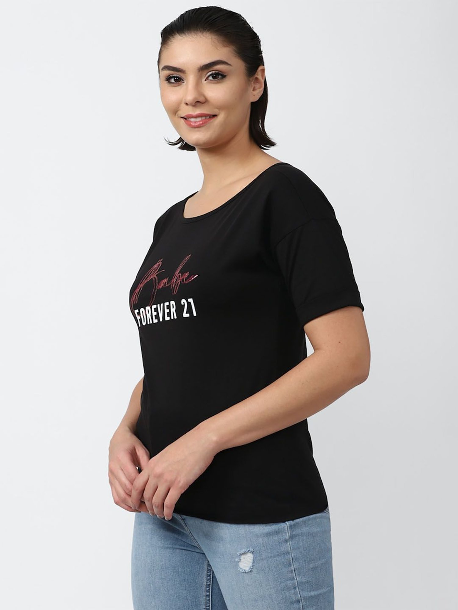 Forever 21 Black Graphic Print Top