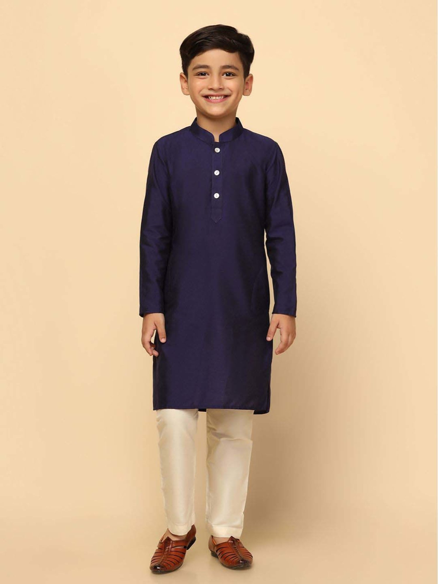 KISAH Kids Purple & White Embroidered Full Sleeves Kurta Set