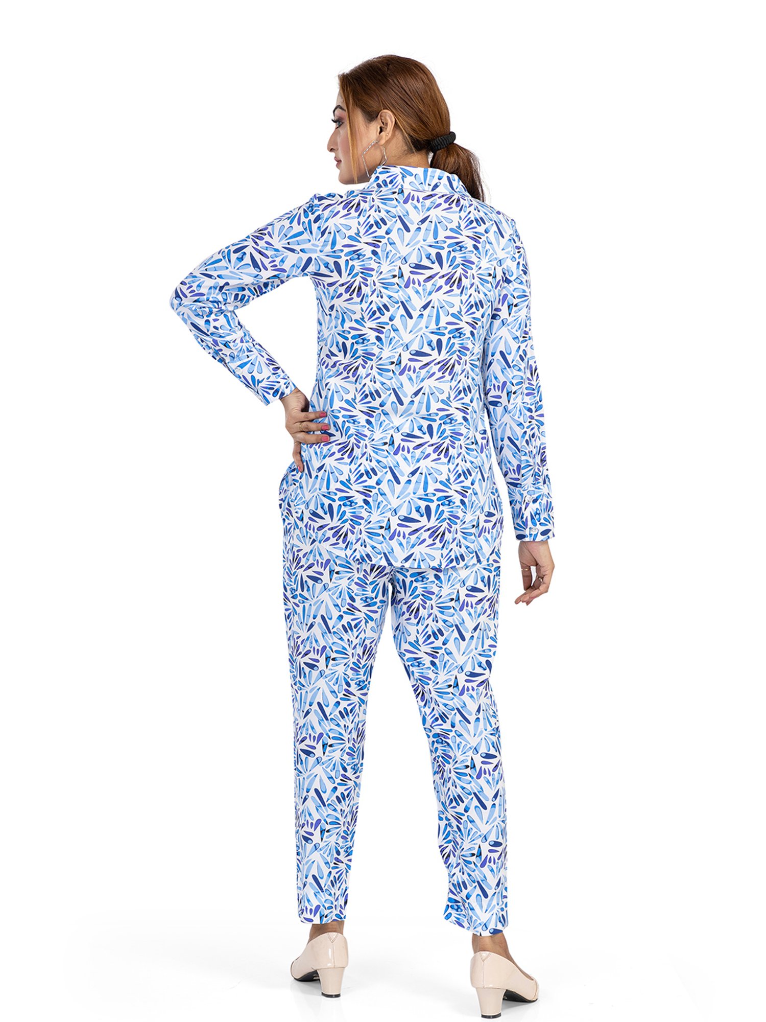 Nino Bambino White & Blue Printed Shirt With Pants