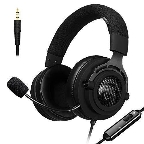 nubwo n9 hyperfabric gaming headset, detachable microphone w/ 3.5mm volume control, breathable earcups, premium headband, for ps4, xbox one, nintendo switch, mac, pc, computer, skype, window, black