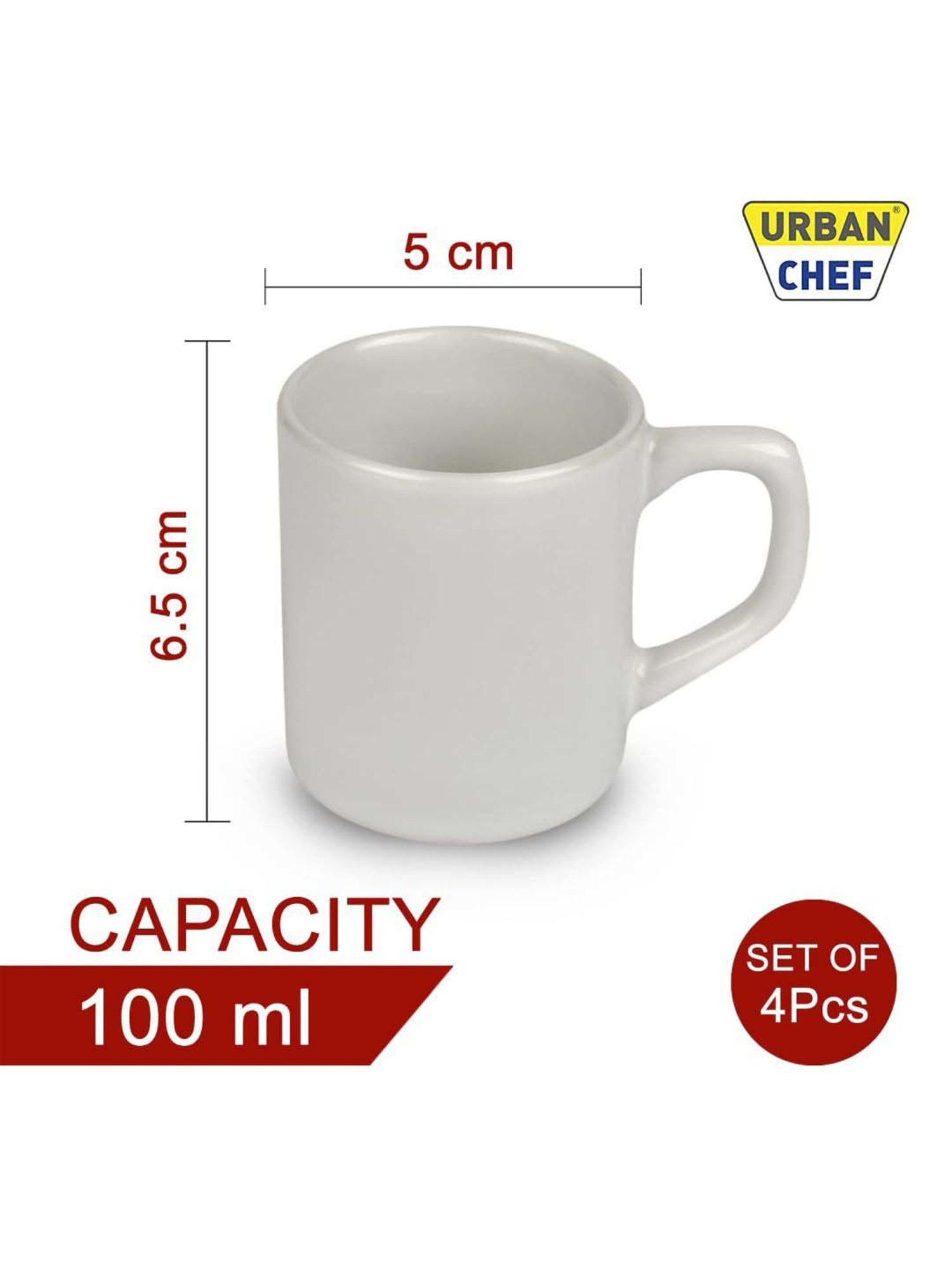 Urban Chef White Ceramic Droite Handcrafted Microwave Safe Cup - Set of 4