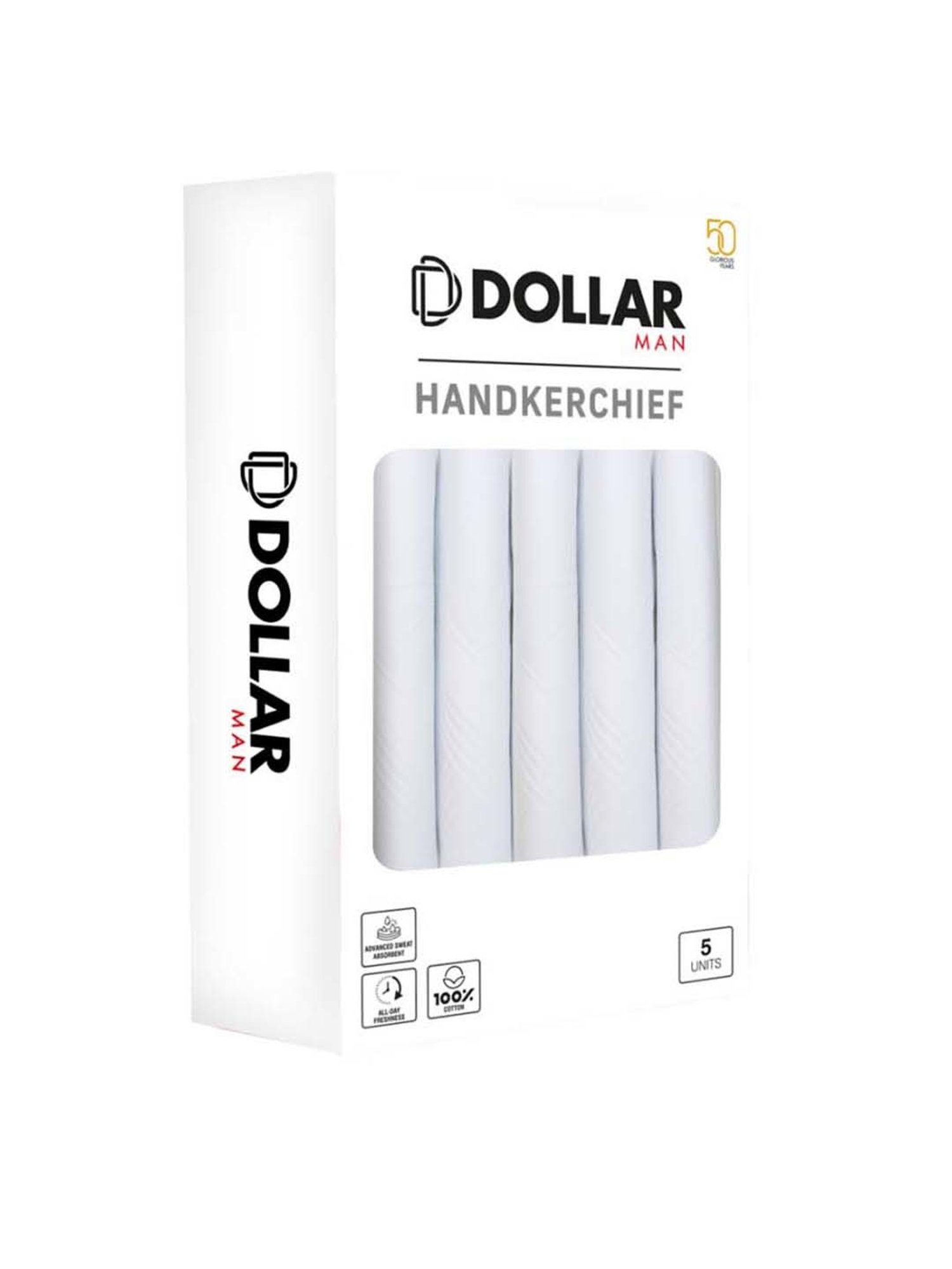 Dollar White Solid Handkerchiefs for Men - Pack of 5