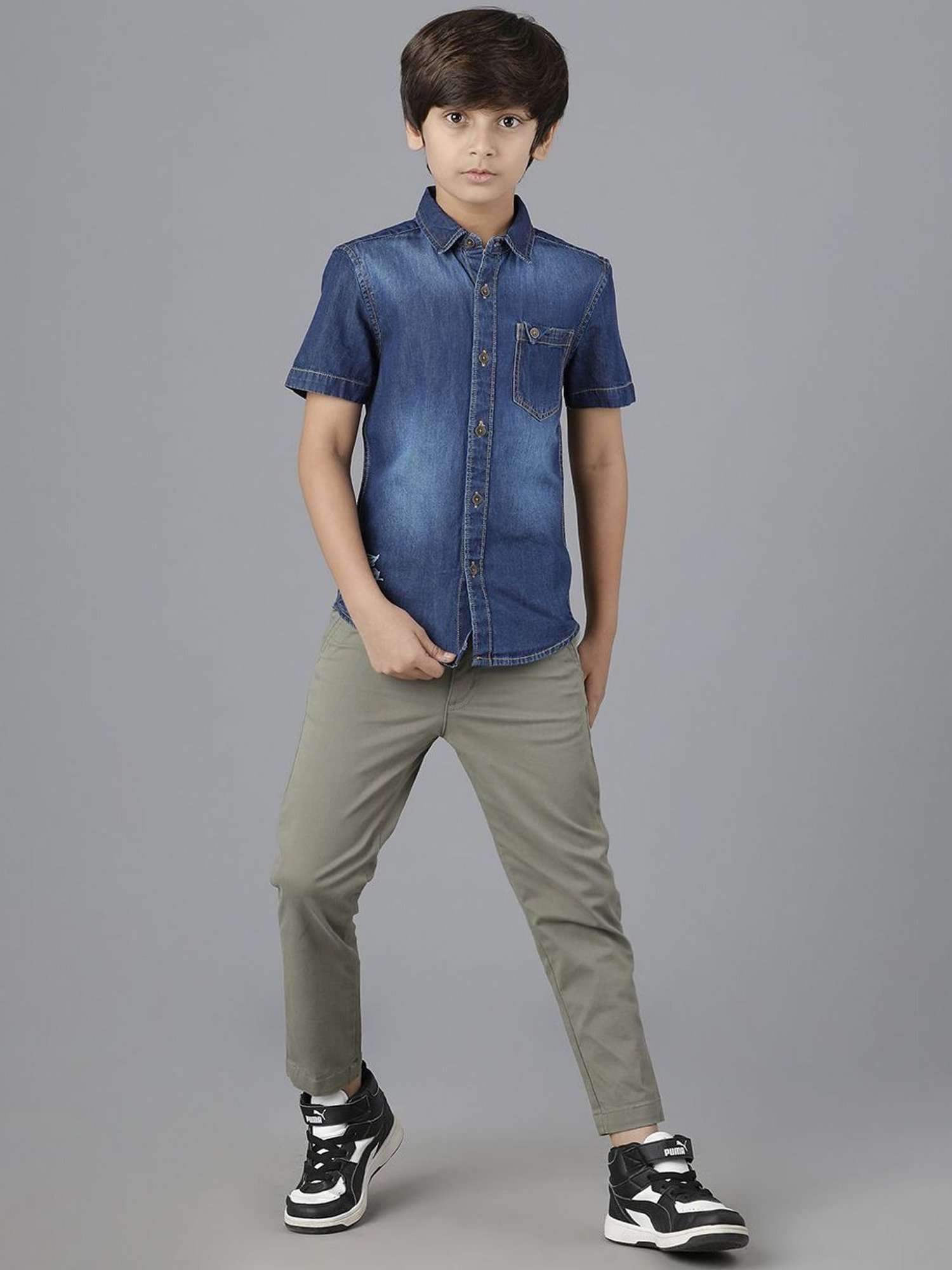 Under Fourteen Only Kids Navy Cotton Regular Fit Shirt