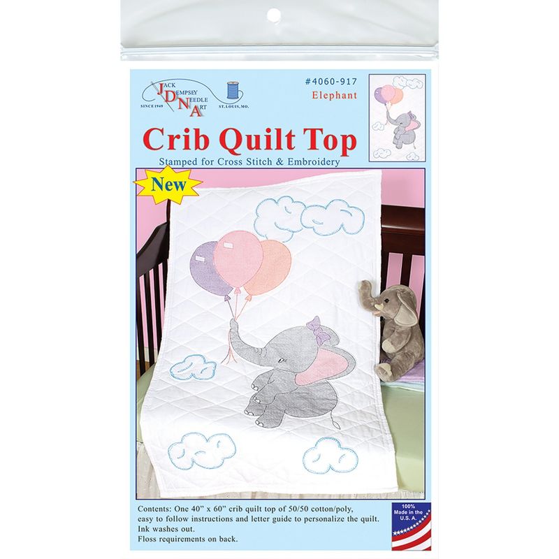 Jack Dempsey Stamped White Quilt Crib Top 40"X60"-Elephant