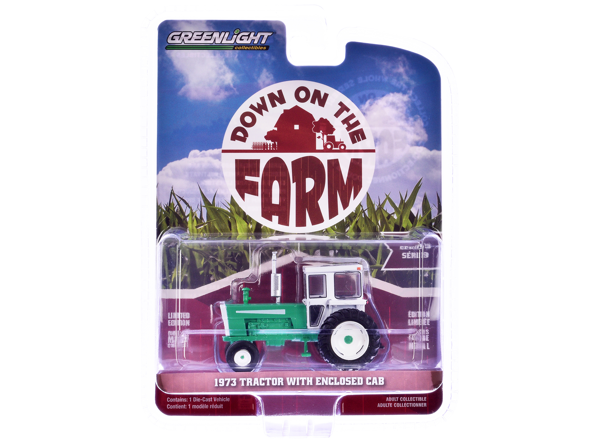 1973 Tractor with Closed Cab Green and White "Down on the Farm" Series 9 1/64 Diecast Model by Greenlight