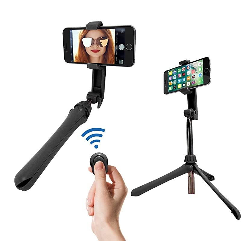 Selfie Stick Tripod with Detachable Wireless Remote Shutter for iPhone & Android: 360&deg; Rotating Phone Holder, Extendable Stick & Reversible Pin, Perfect for TikTok