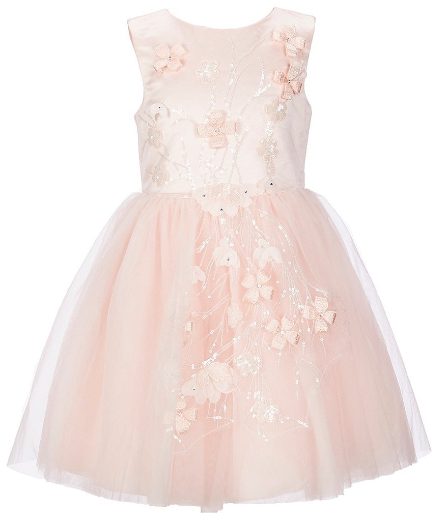 Us Angels Little/Big Girls 4-10 Flower-Applique Satin/Mesh Fit-And-Flare Dress