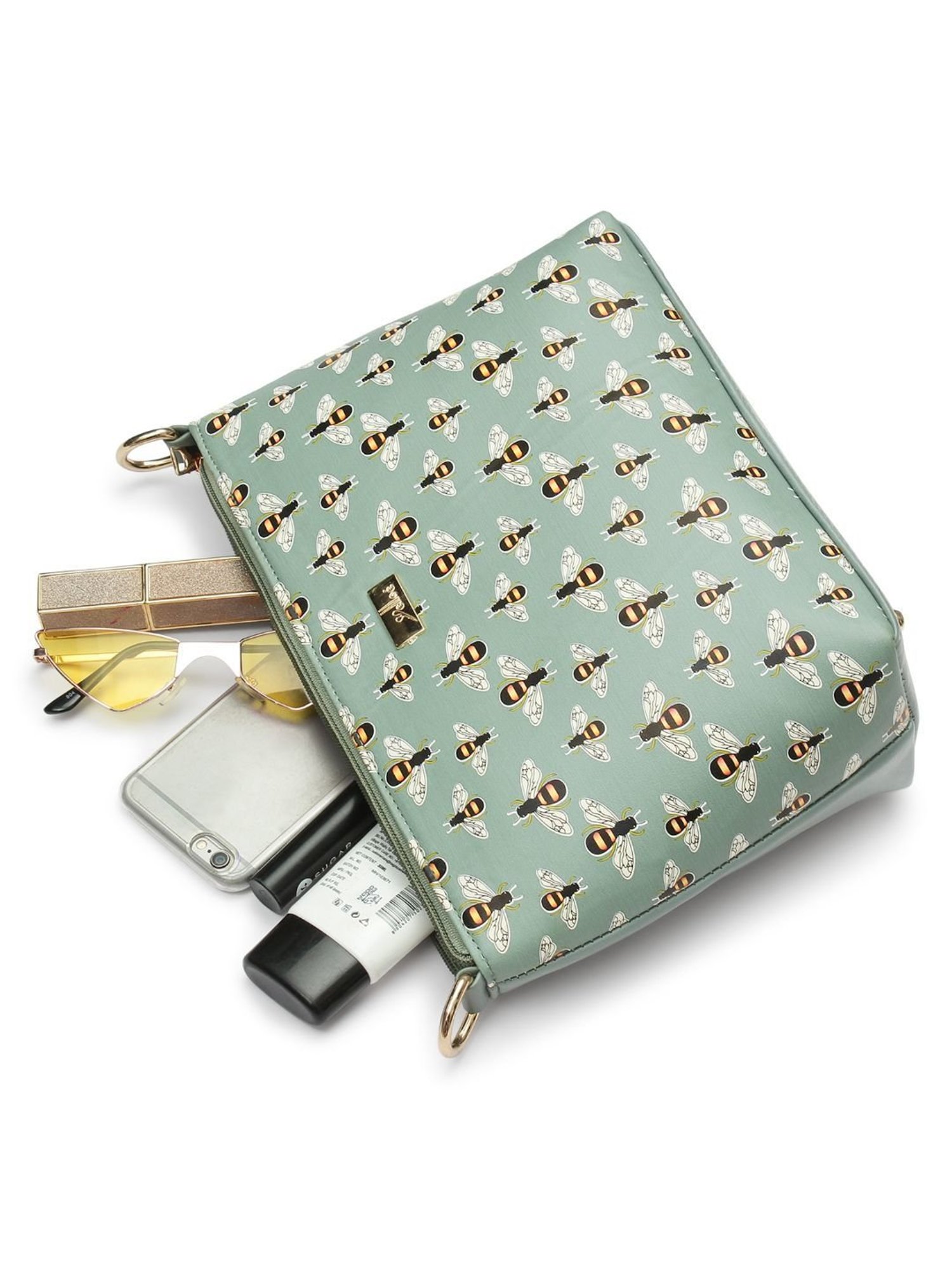 Yelloe Green Printed Medium Cross Body Bag