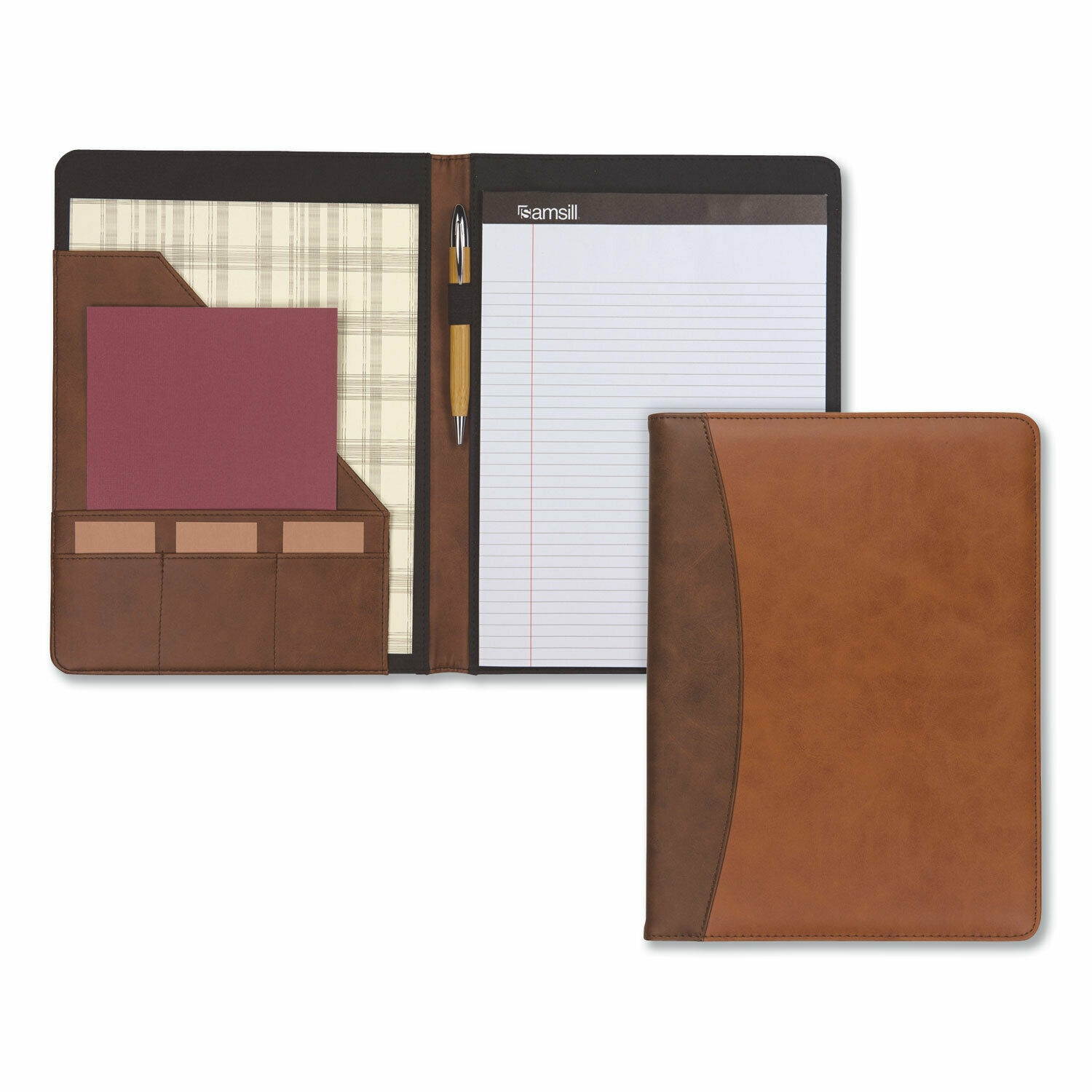 Samsill Two-Tone Padfolio-Spine Accent, 10 3/5w x 14 1/4h, Tan/Brown 71656