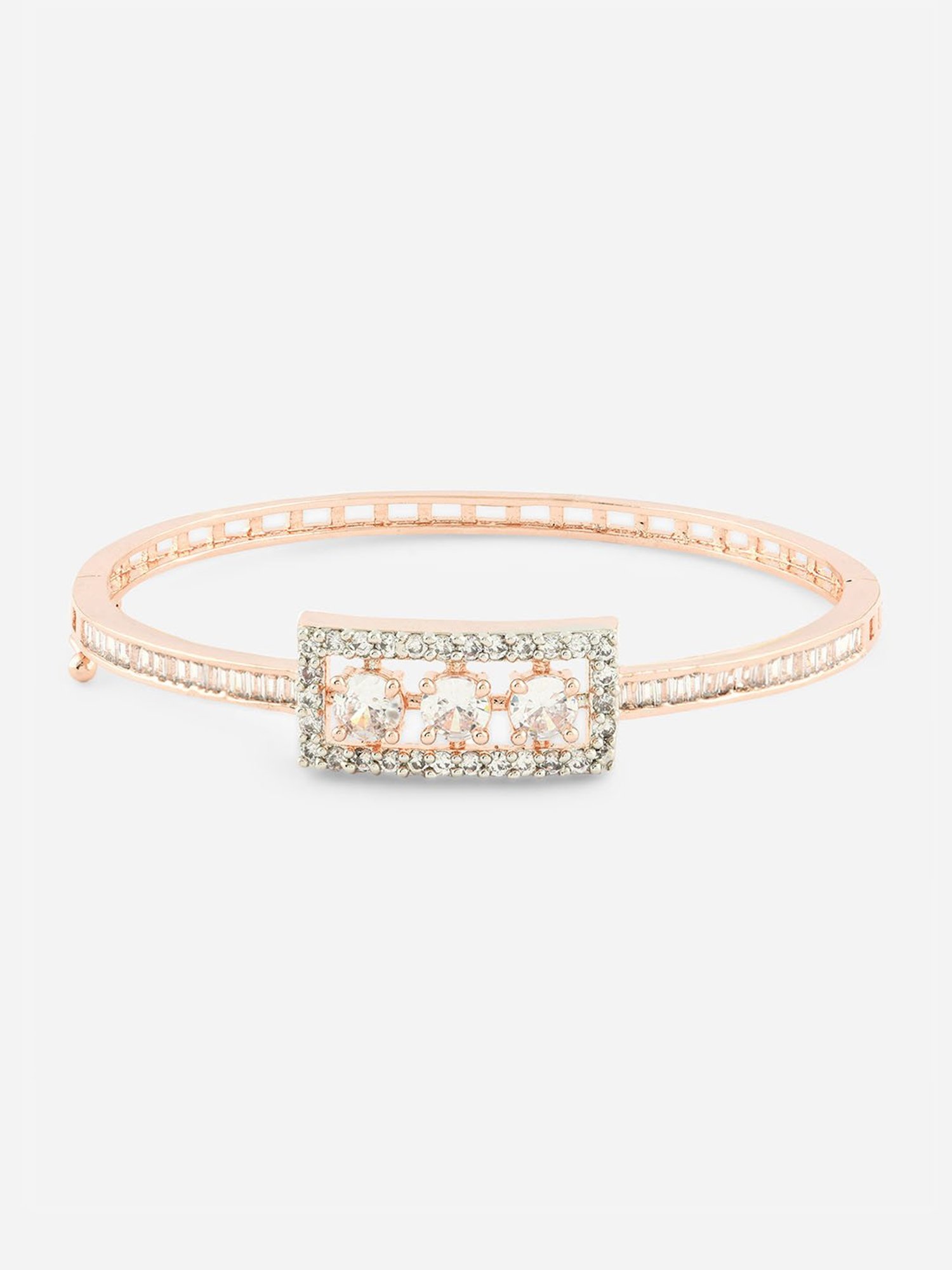 Fida American Diamond Rose Gold-Plated Square Bangle-style Bracelet for Women