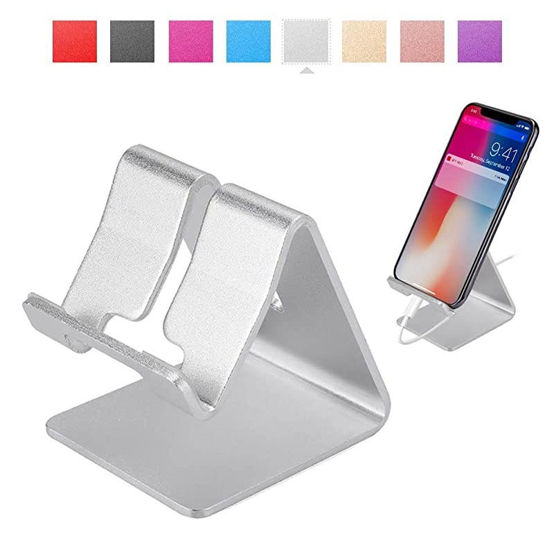 Cell Phone Stand Universal Portable Aluminum Desktop Charger Mount Holder Metal Charging Dock Cradle for Nintendo Switch iPhone Samsung Android Smartphones and Tablets Silver