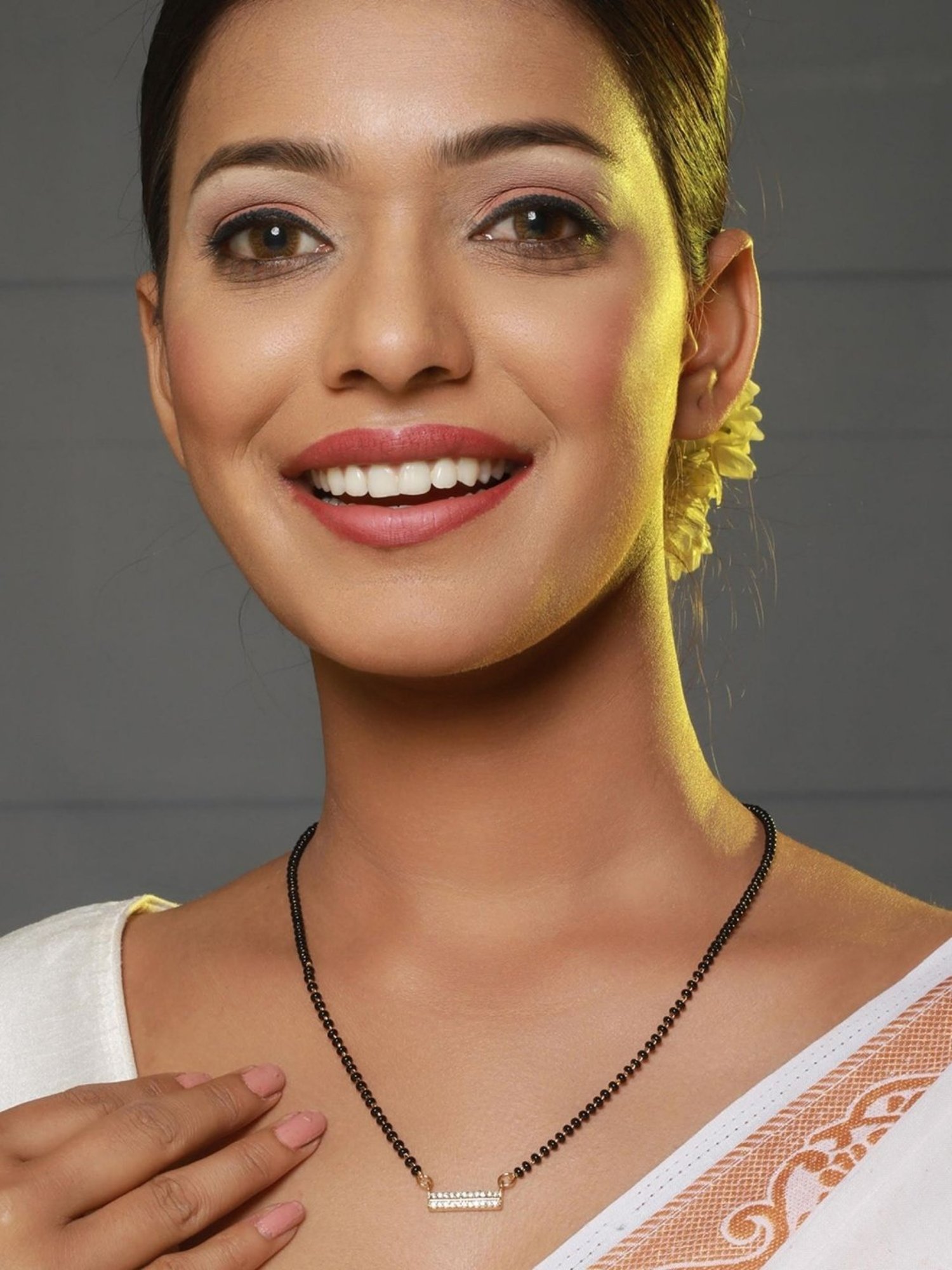 Aatmana Black Gold-Plated AD-Studded & Beaded Mangalsutra for Women