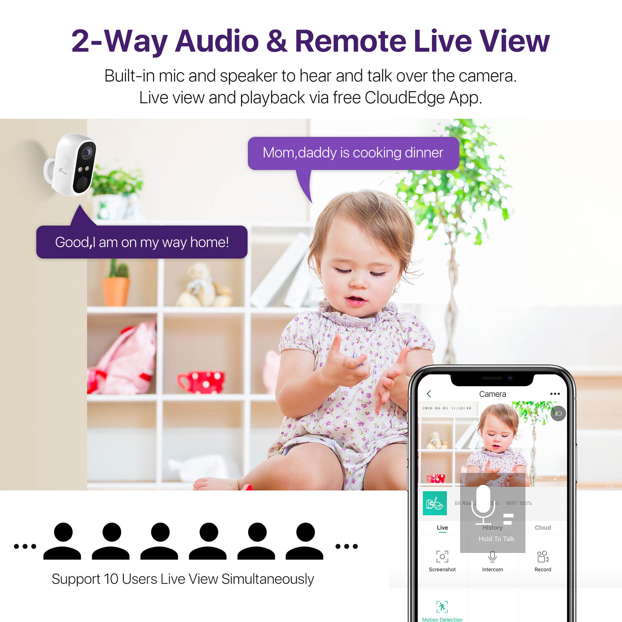 Loocam 1080p Wire-Free Rechargeable Battery-Powered Security Camera for Indoor and Outdoor, 2-Way Audio,Night Vision,WIFI Wireless Ip camera