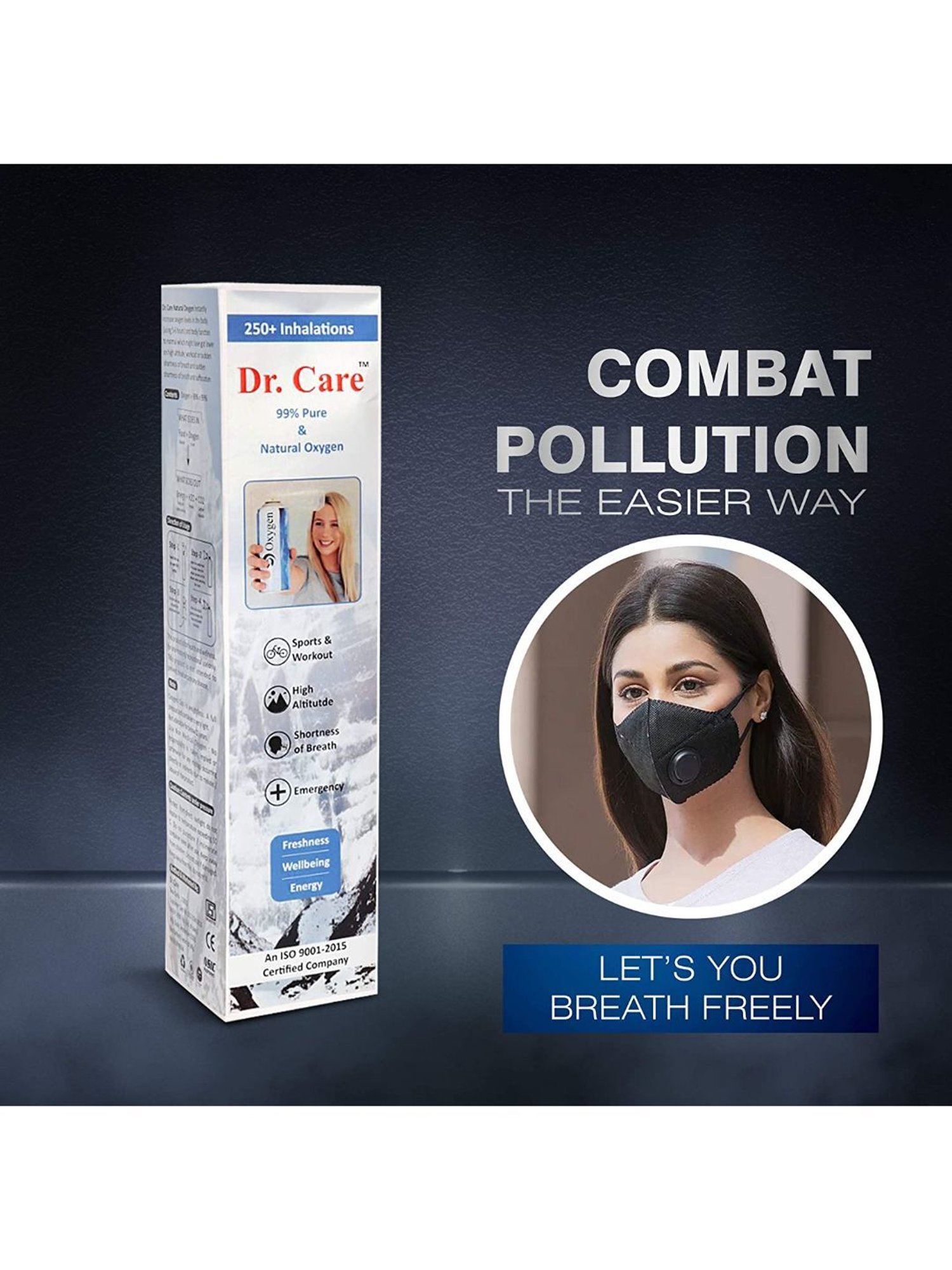 MCP Dr. Care 12L Portable Oxygen Can with Inbuilt Mask and Upto 250 Breaths - Pack of 3