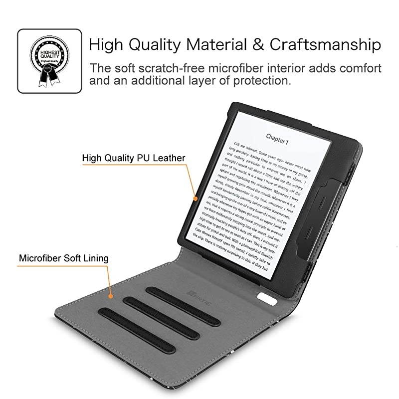 Flip Case for Kindle Oasis (10th and 9th Gen, 2019 & 2017 Release) - Multi Angle Hands Free Viewing Stand Cover (Auto Wake Sleep Function for 2017 Version Only, Not for 2019 Version), Black