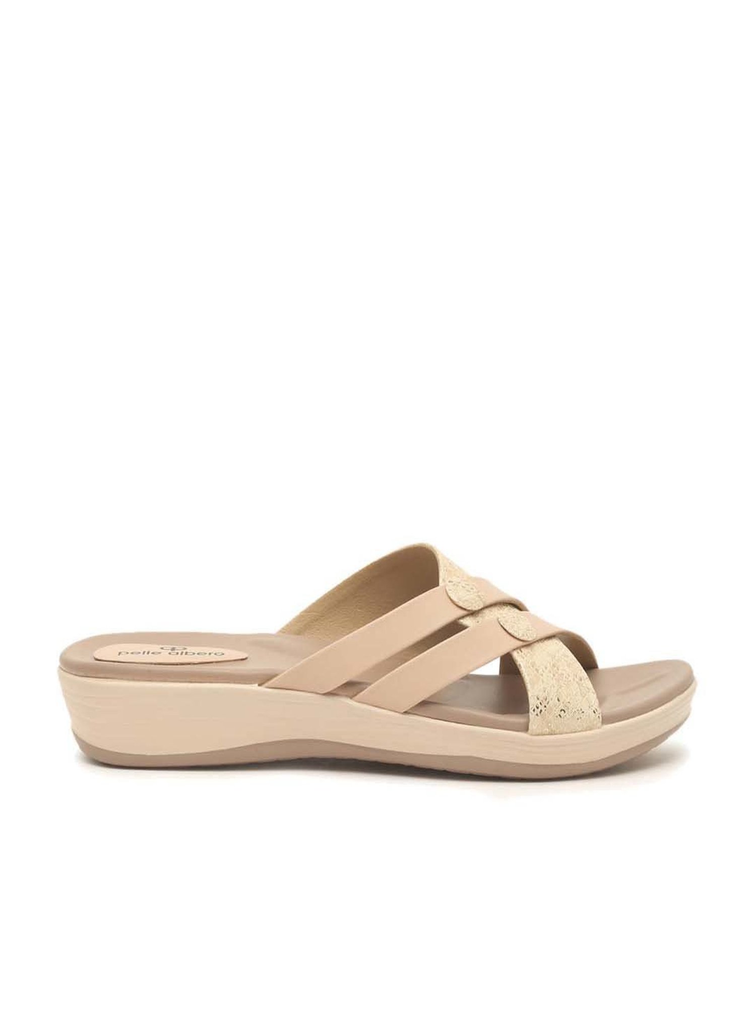 Pelle Albero Women's Beige Cross Strap Wedges