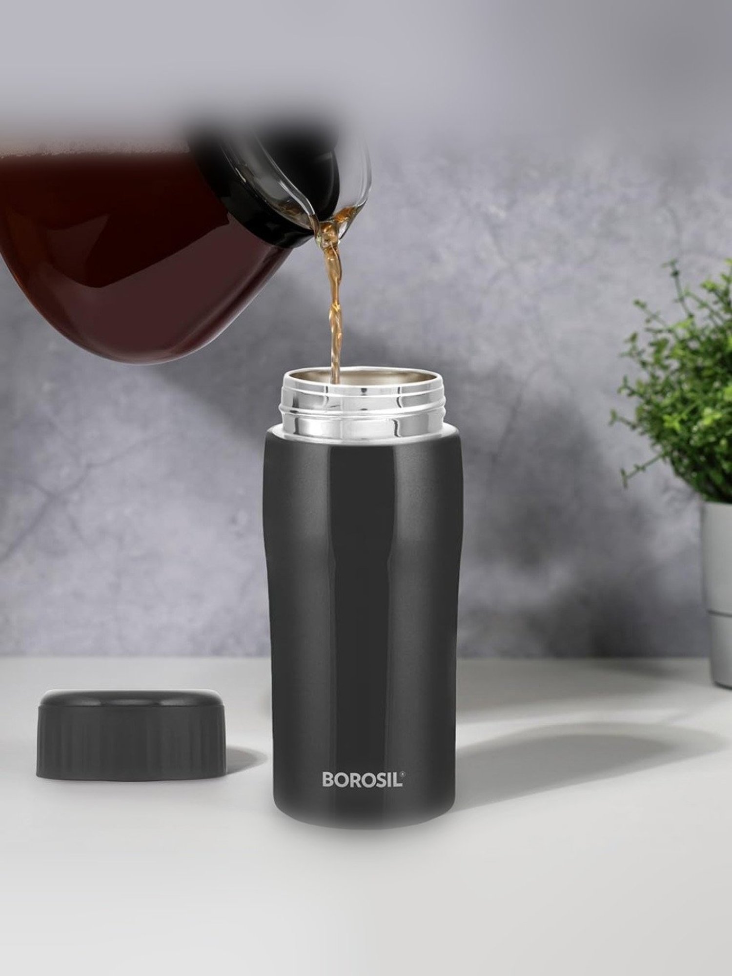 Borosil Black Stainless Steel 6 Hours Hot and 8 Hours Cold Water Bottles (320ml)