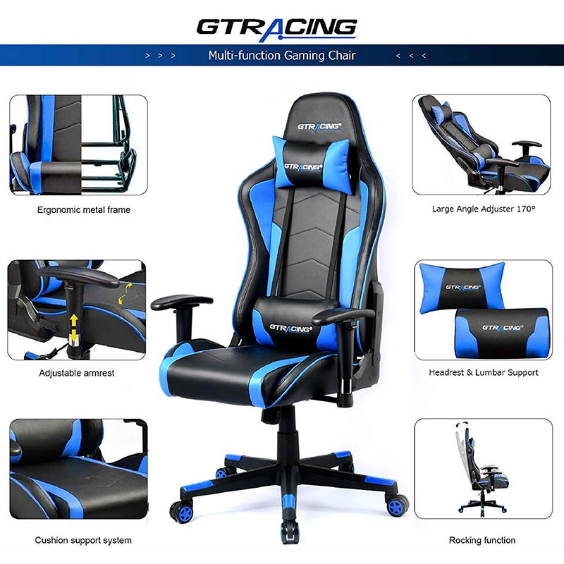 GTRACING Gaming Chair with Bluetooth Speakers Music Video Game Chair Audio Heavy Duty Computer Desk Chair GT890M-Blue
