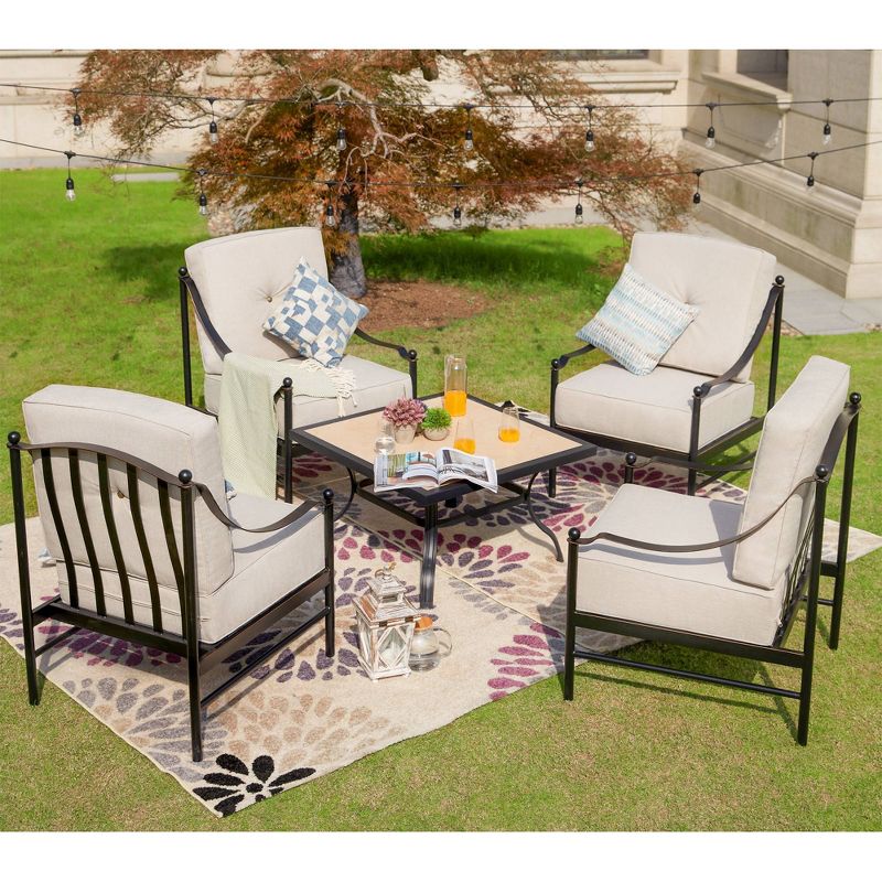 5pc Conversation Steel Patio Seating Sets Cream -  Lokatse
