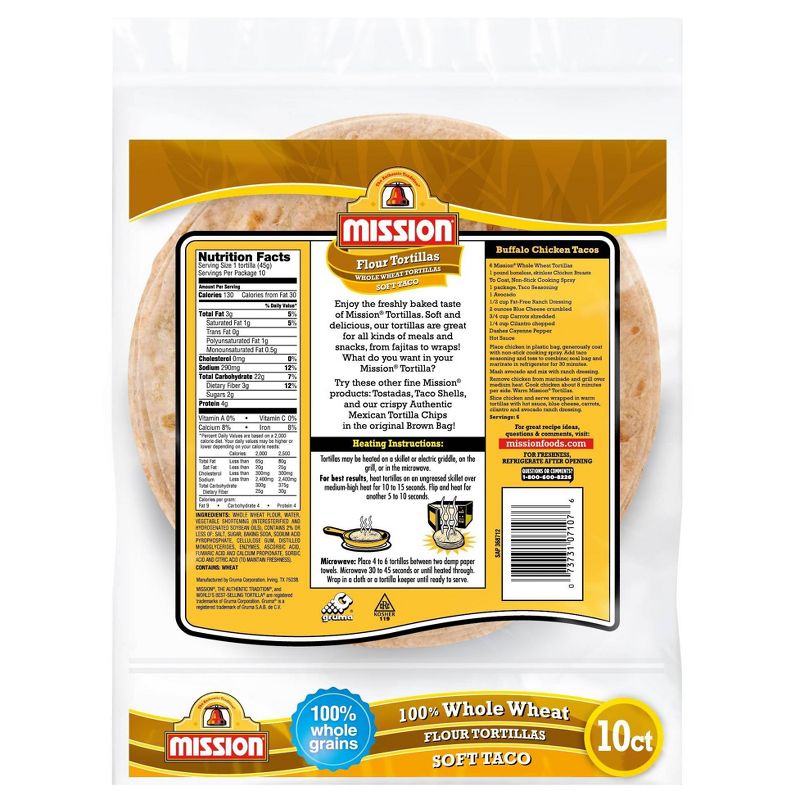 Mission 100% Whole Wheat Medium Flour Tortillas - 16oz/10ct