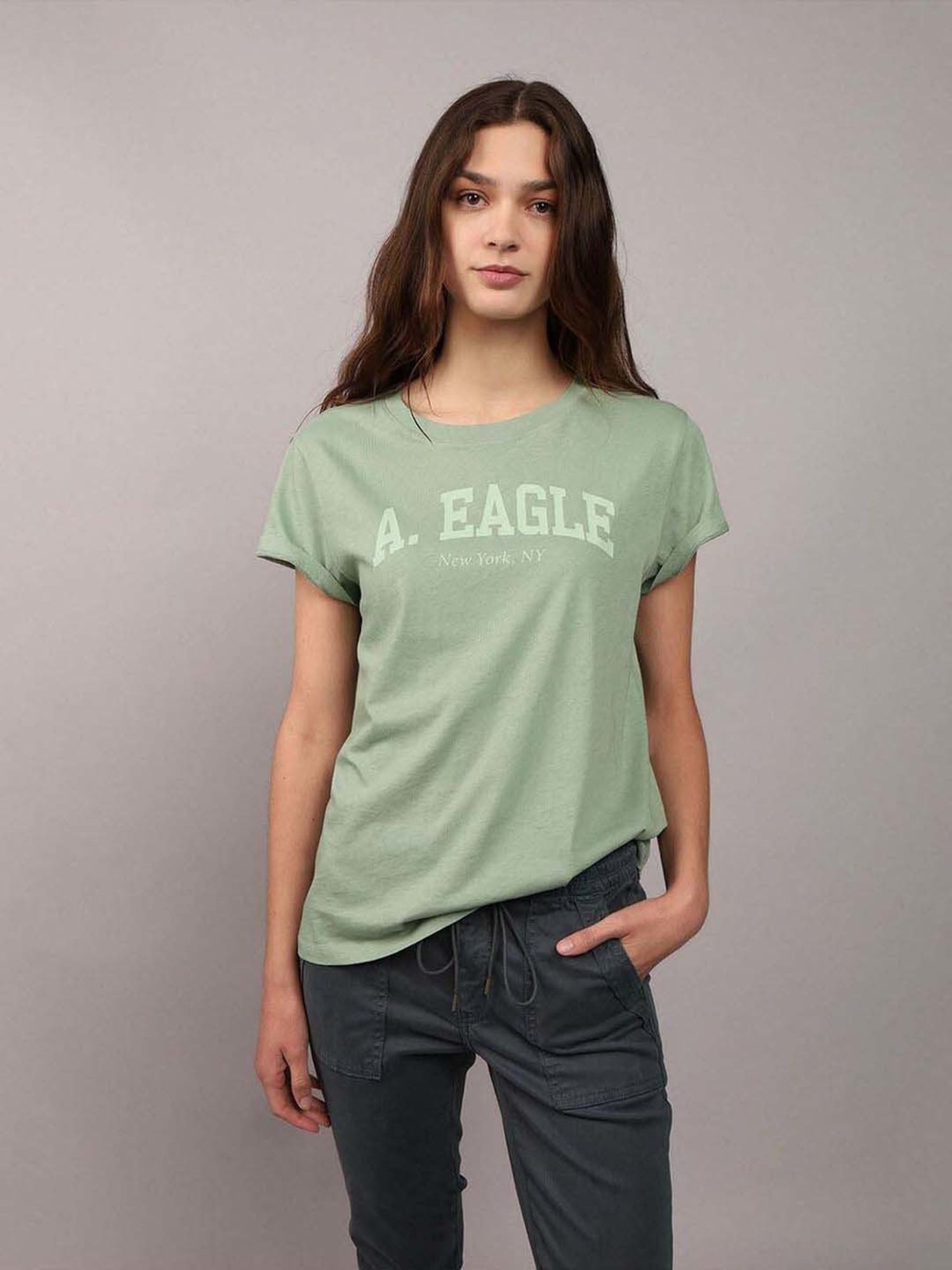American Eagle Outfitters Green Cotton Printed T-Shirt