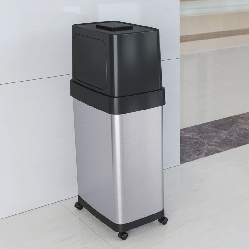 iTouchless Dual Push Door Kitchen Trash Can with Wheels and Odor Filter 18 Gallon Rectangular Stainless Steel