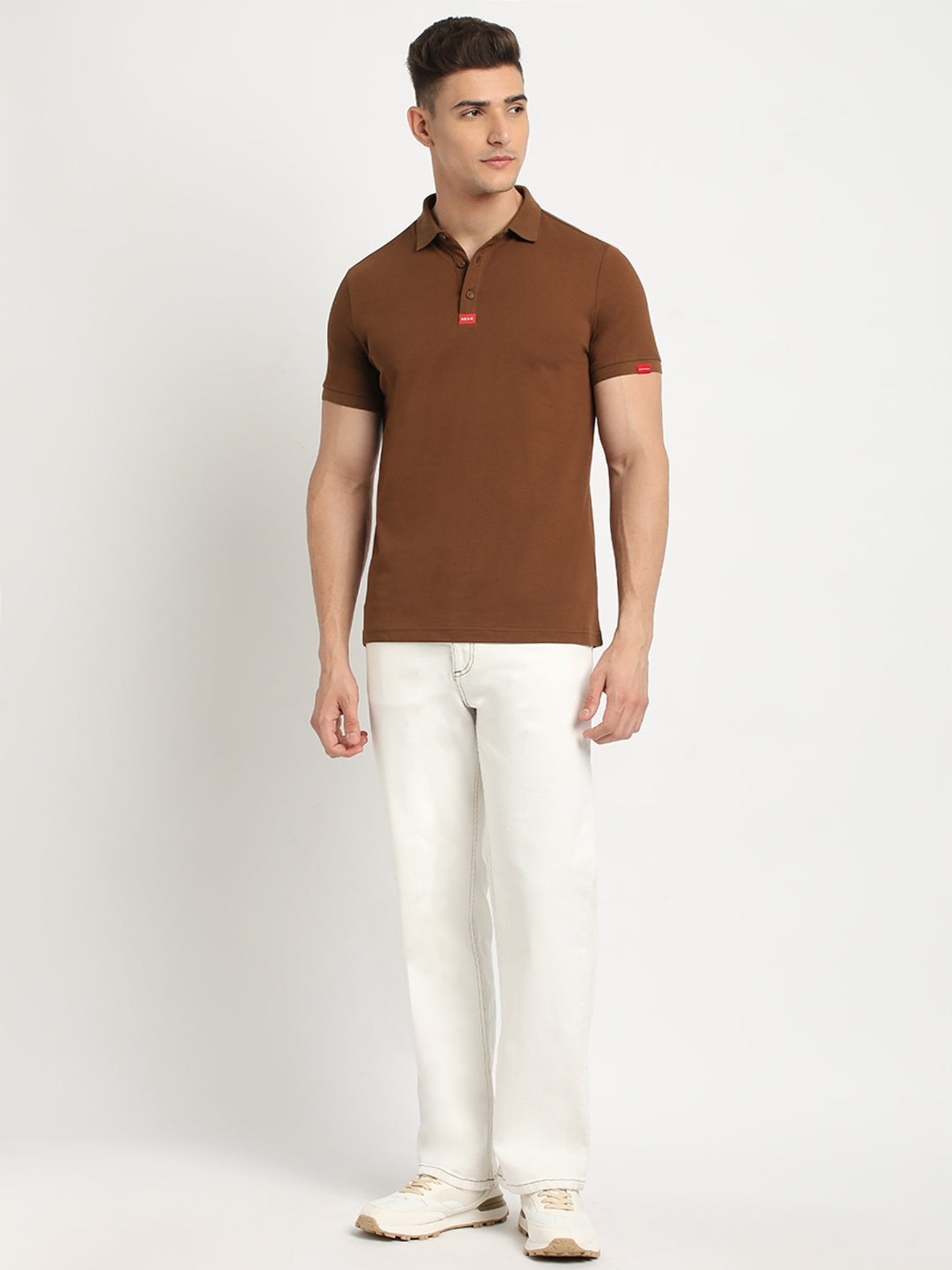 The Bear House Brown Slim Fit Polo T-Shirt