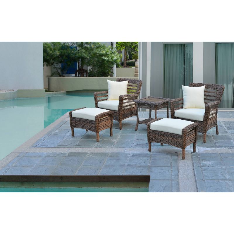 5pc Modern Concept Faux Sea Grass Resin Rattan Patio Set - Cream - W Unlimited