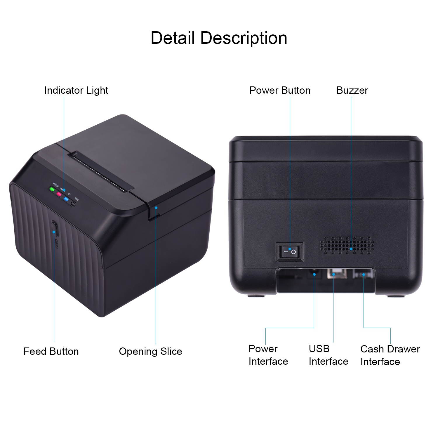 Aibecy Desktop 58mm Thermal Receipt Printer Wired Barcode Printer USB Connection with 2 Rolls Paper Inside Support ESC/POS Command Compatible with Windows Android IOS for Supermarket Store Restaurant
