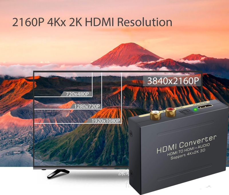 ESTONE HDMI to HDMI + SPDIF + RCA L / R Audio Extractor Converter (HDMI input,HDMI+ Audio output) Support 4K@30Hz 1080P Full HD 3D