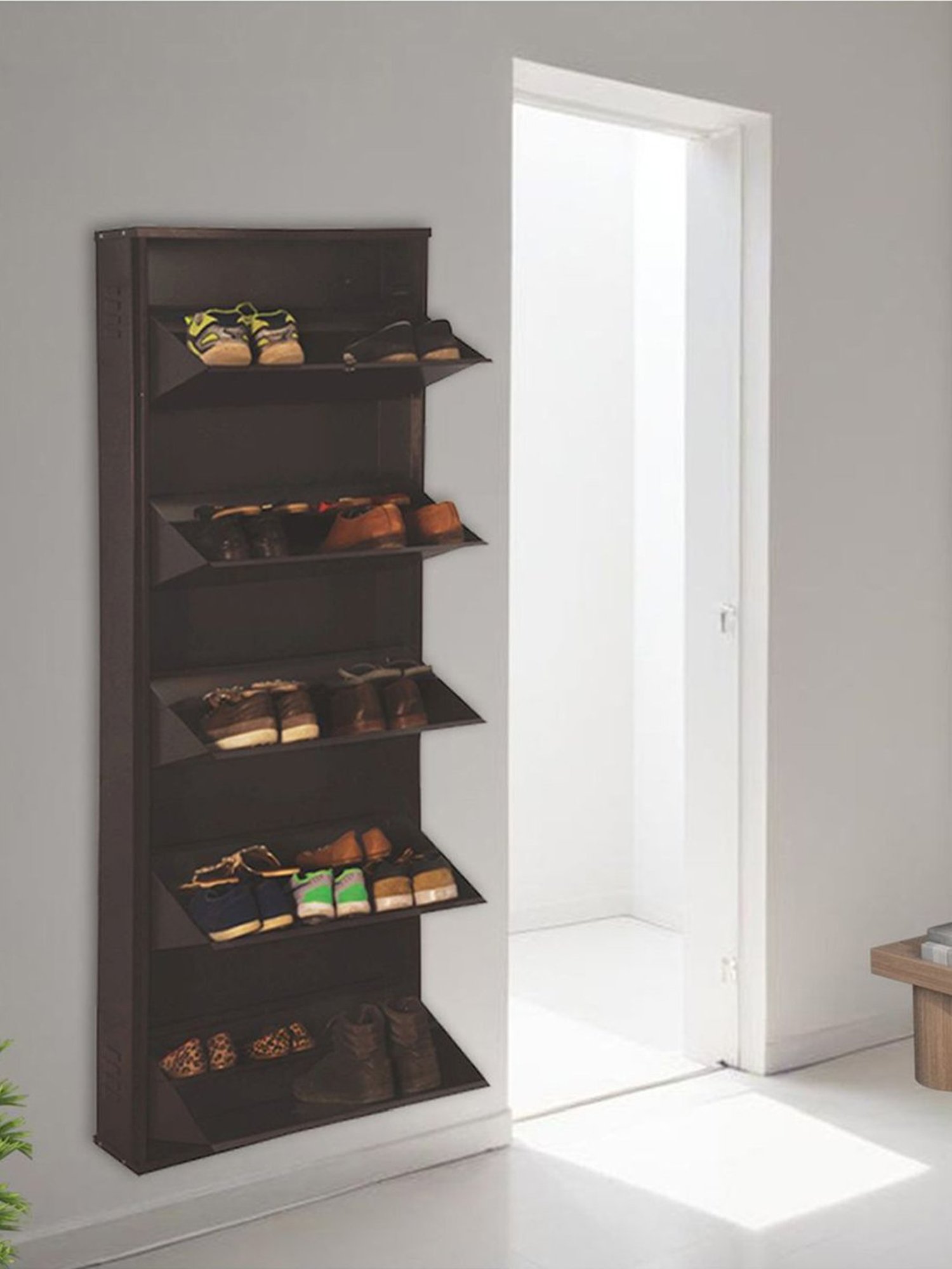 Delite Kom Metal Shoe Rack - 24" 10 Shelf, Double Decker, Coffee, PowderCoat, Wall Mount, DIY