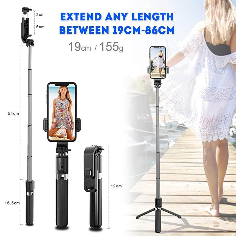Bluetooth Selfie Stick Tripod Extendable Aluminum Tripod Stand with Wireless Remote 360&deg; Rotation Selfie Stick for iPhone 1111 Pro MaxXS MaxXSXRX87 Android Phone and Sports Camera GoPro