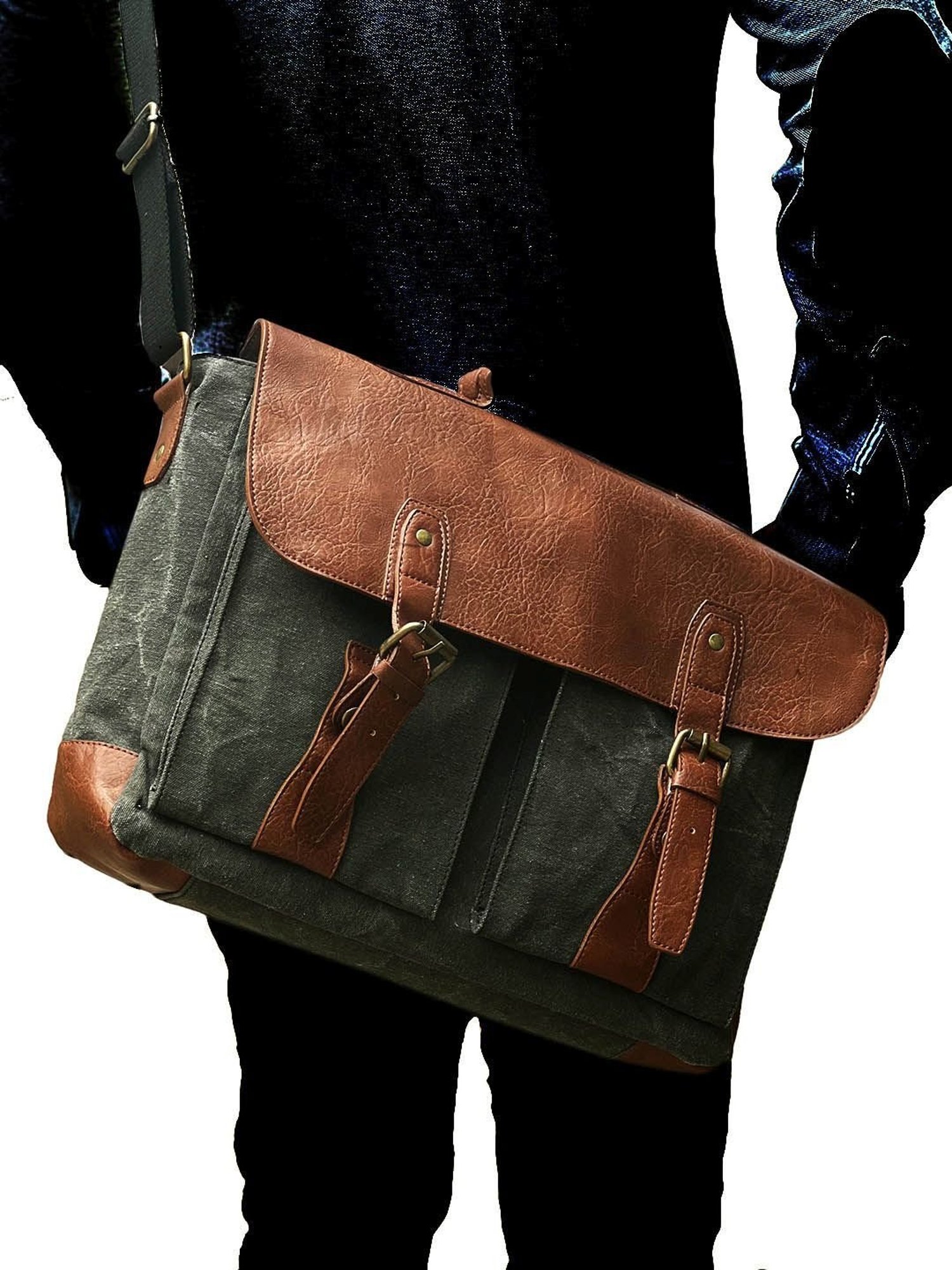 Mona B Black Canvas Medium Messenger Bag