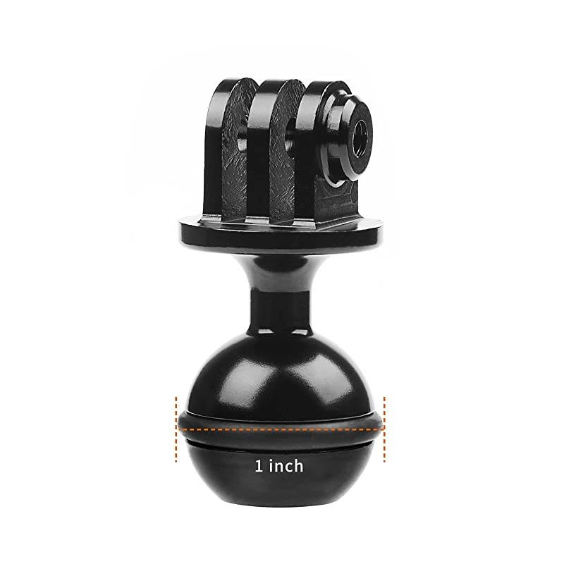 Aluminum Ball Mount for GoPro Hero 9 8 Max 7 (2018) 6 5 4 3+ 3 Black Silver Session, Osmo Action, AKASO, SJCAM - Ball Head Mount Adapter (1-Inch Diameter Ball) with 3/8'' Screw Hole + Thumb Screw
