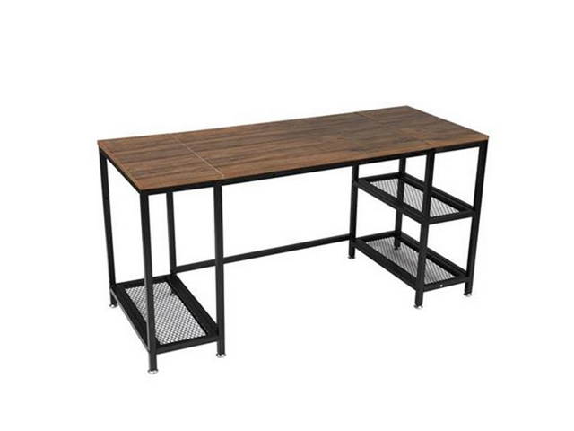 Computer Desk for Home Office,Laptop Desk with Metal Drawer,Industrial Study Writing Table with Storage Shelves,Simple Table with Splice Board,59 inches,Brown and Black,GT188