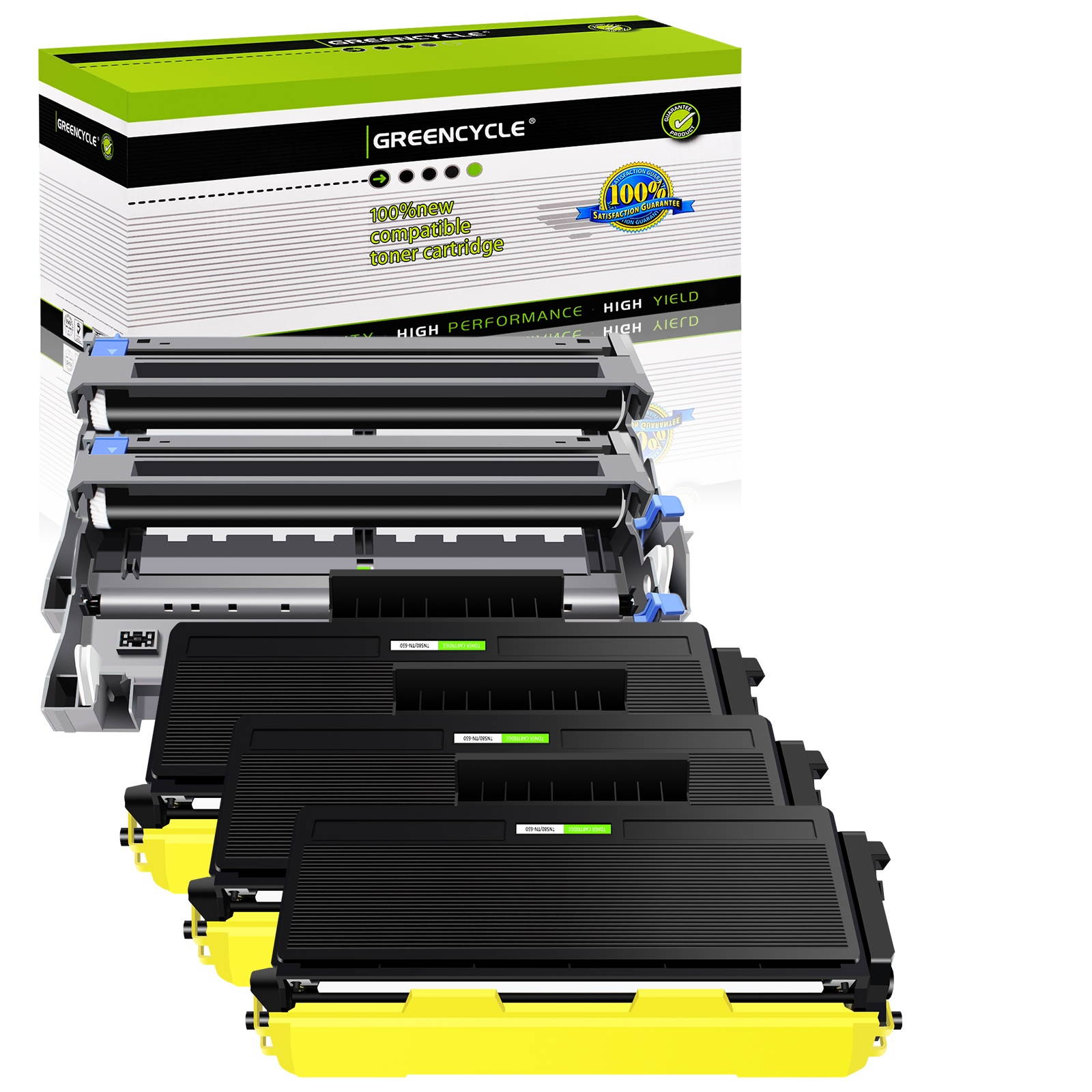 GREENCYCLE 5PK Set Compatible with Brother TN580 DR520 (3 Toner, 2 Drum) High Yield for DCP-8065 HL-5250 Printer